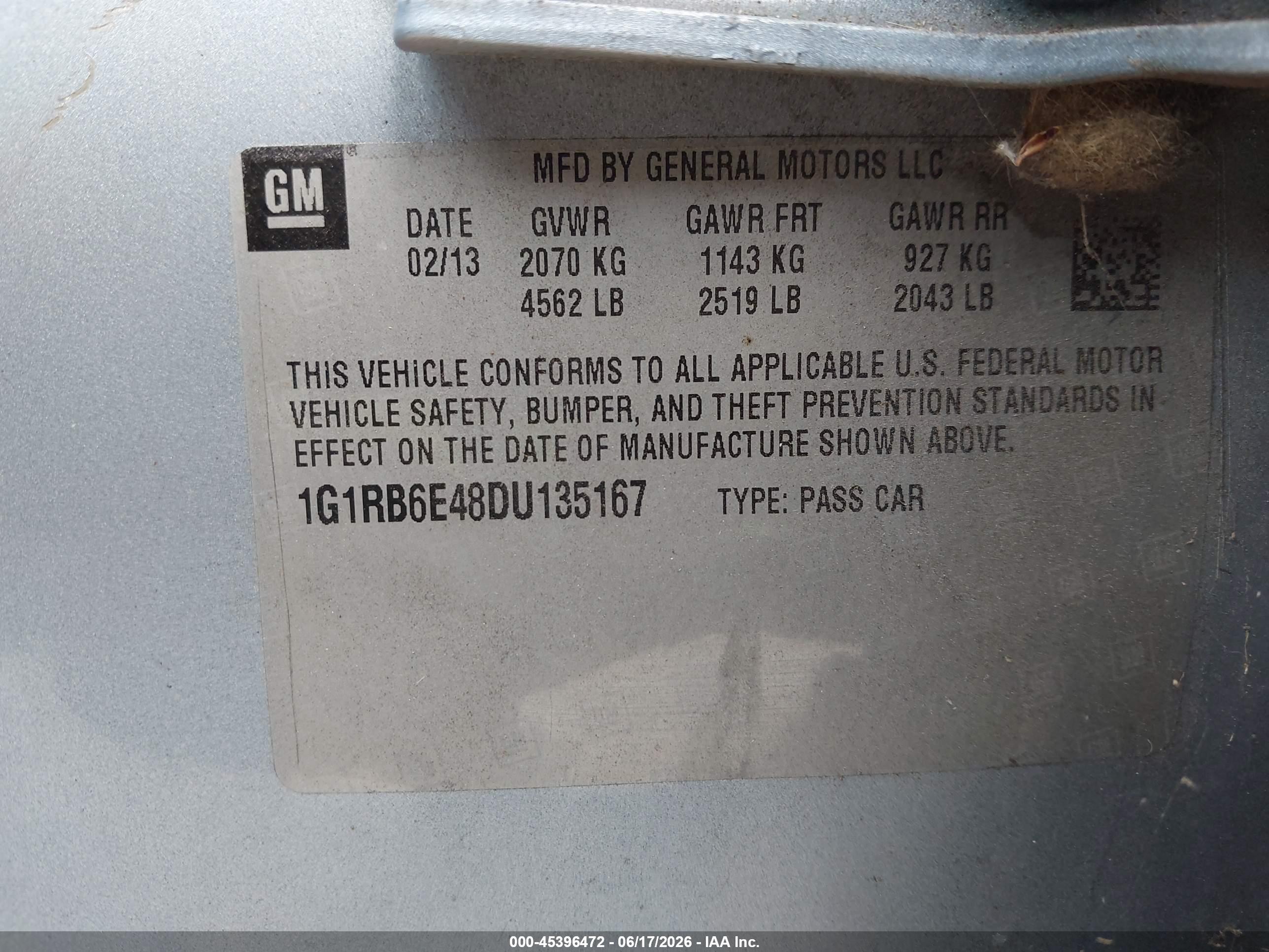 2013 Chevrolet Volt   Blue vin: 1G1RB6E48DU135167