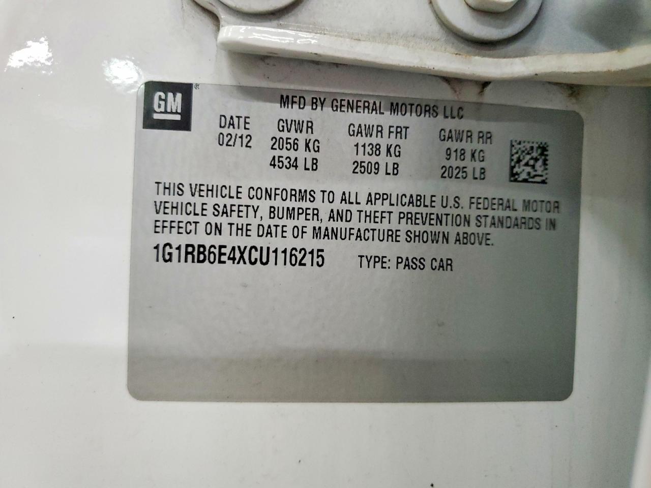 2012 Chevrolet Volt White vin: 1G1RB6E4XCU116215