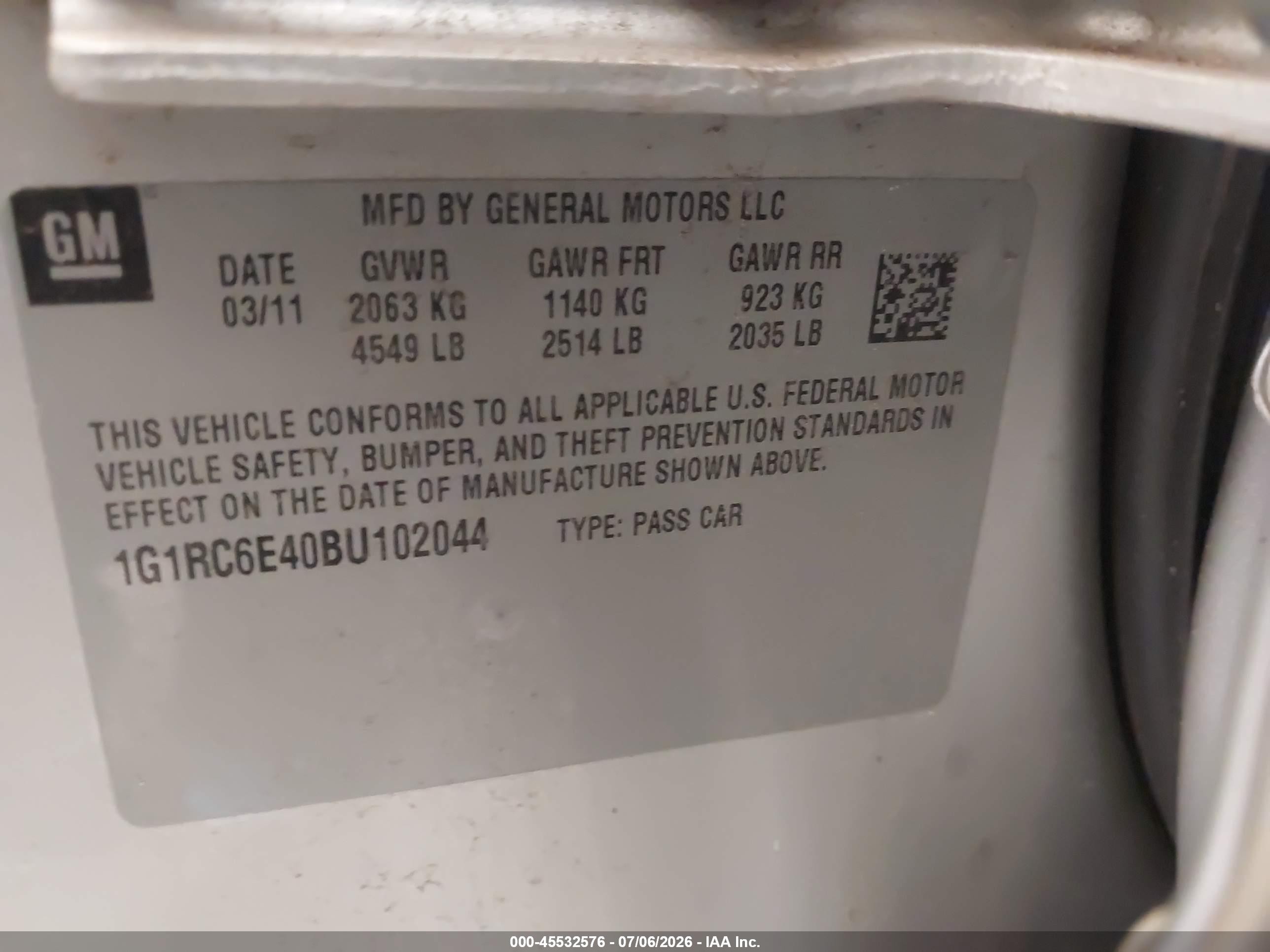 2011 Chevrolet Volt   Silver vin: 1G1RC6E40BU102044