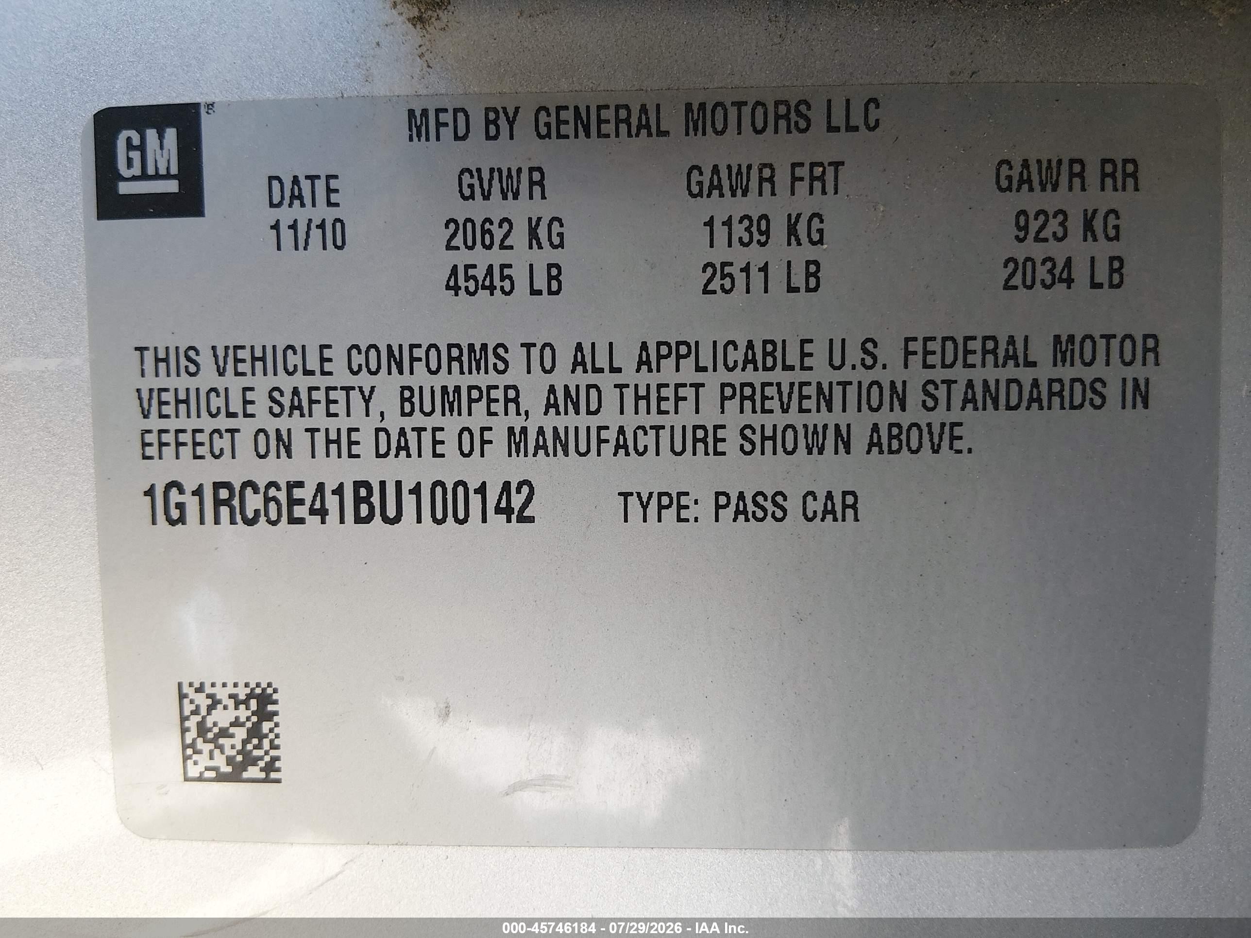 2011 Chevrolet Volt   Silver vin: 1G1RC6E41BU100142