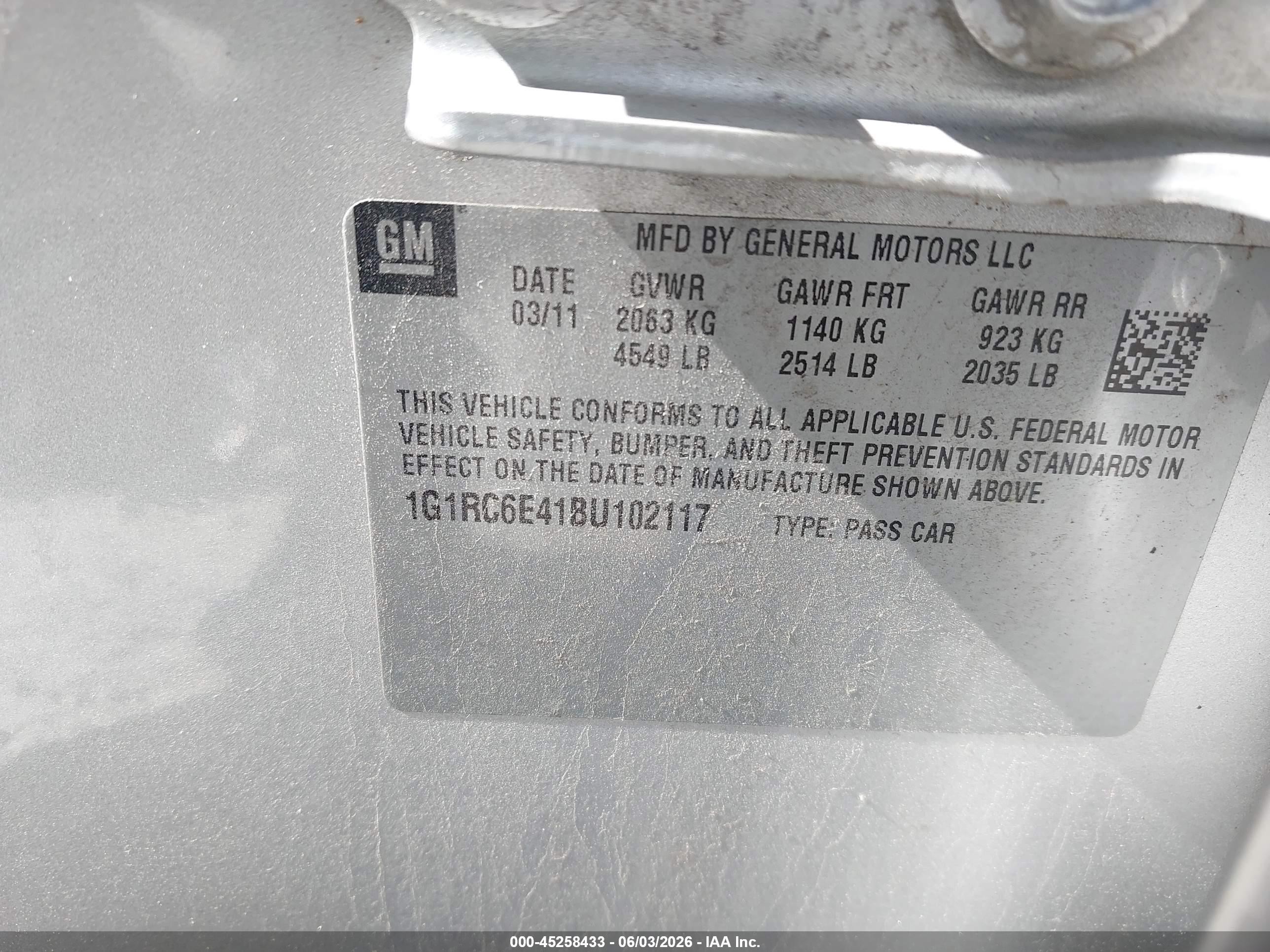 2011 Chevrolet Volt   Silver vin: 1G1RC6E41BU102117