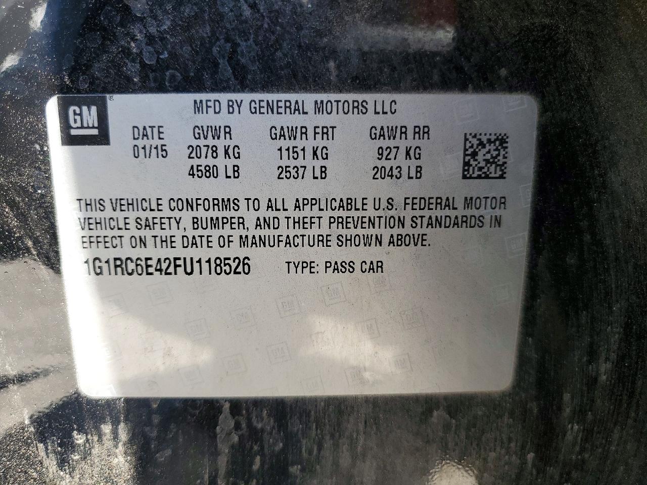2015 Chevrolet Volt Black vin: 1G1RC6E42FU118526
