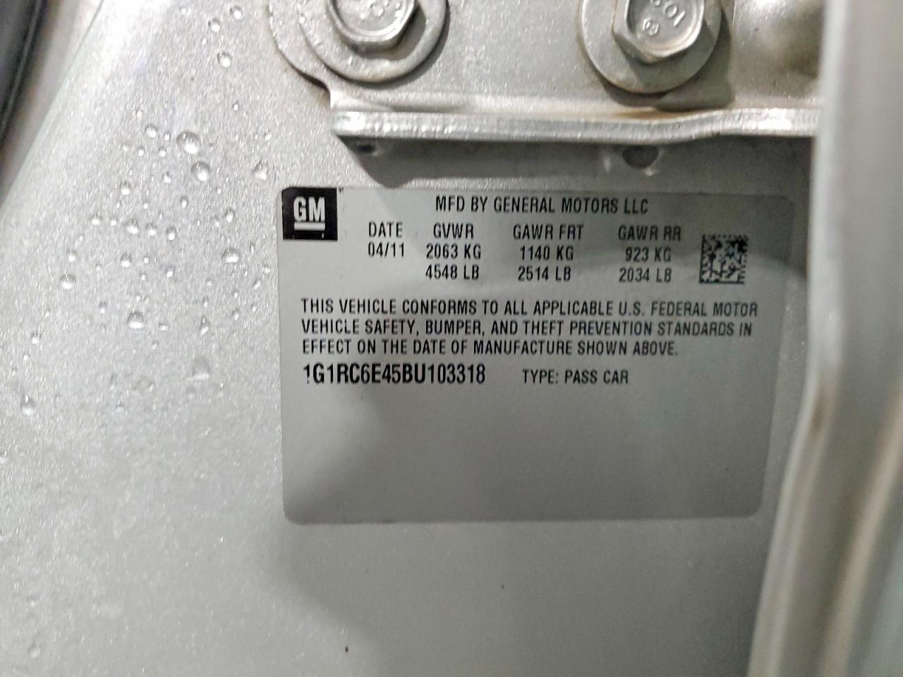 2011 Chevrolet Volt Silver vin: 1G1RC6E45BU103318