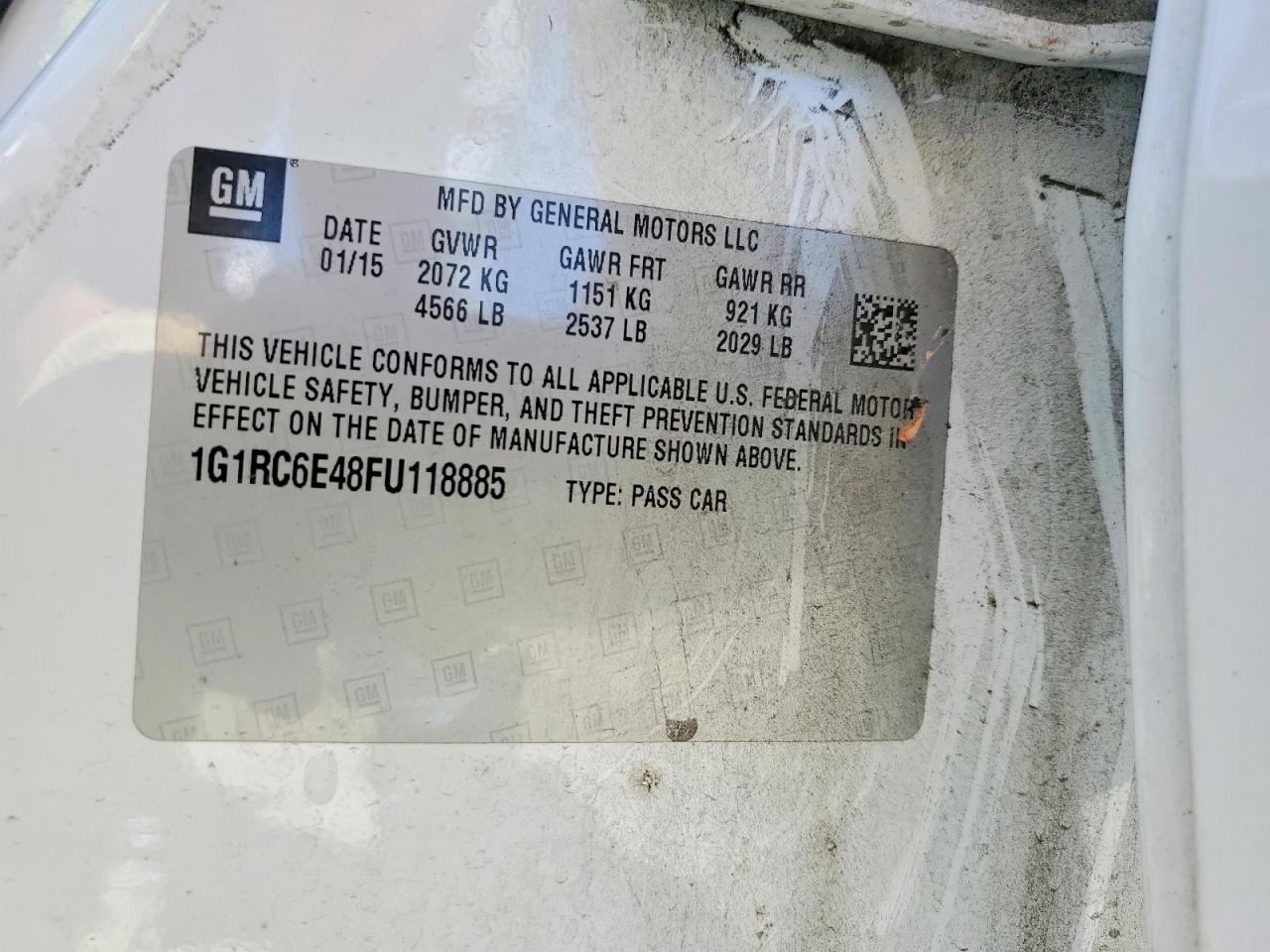 2015 Chevrolet Volt White vin: 1G1RC6E48FU118885