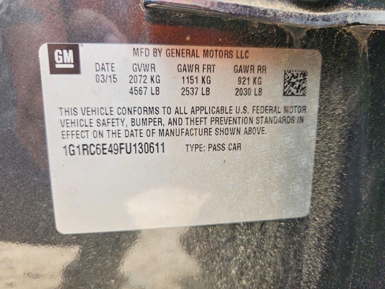 2015 Chevrolet Volt Black vin: 1G1RC6E49FU130611