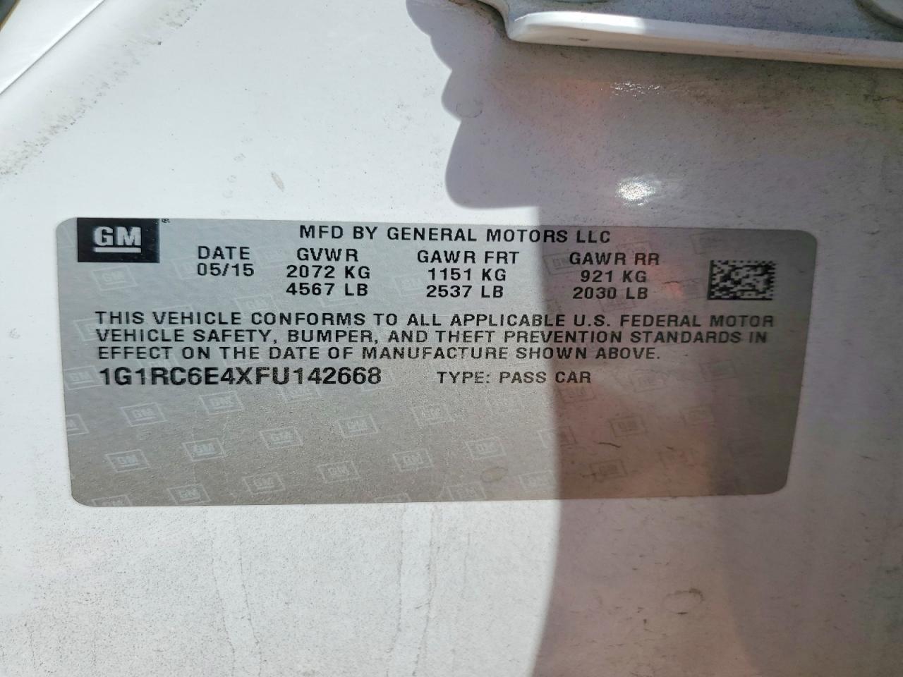 2015 Chevrolet Volt White vin: 1G1RC6E4XFU142668