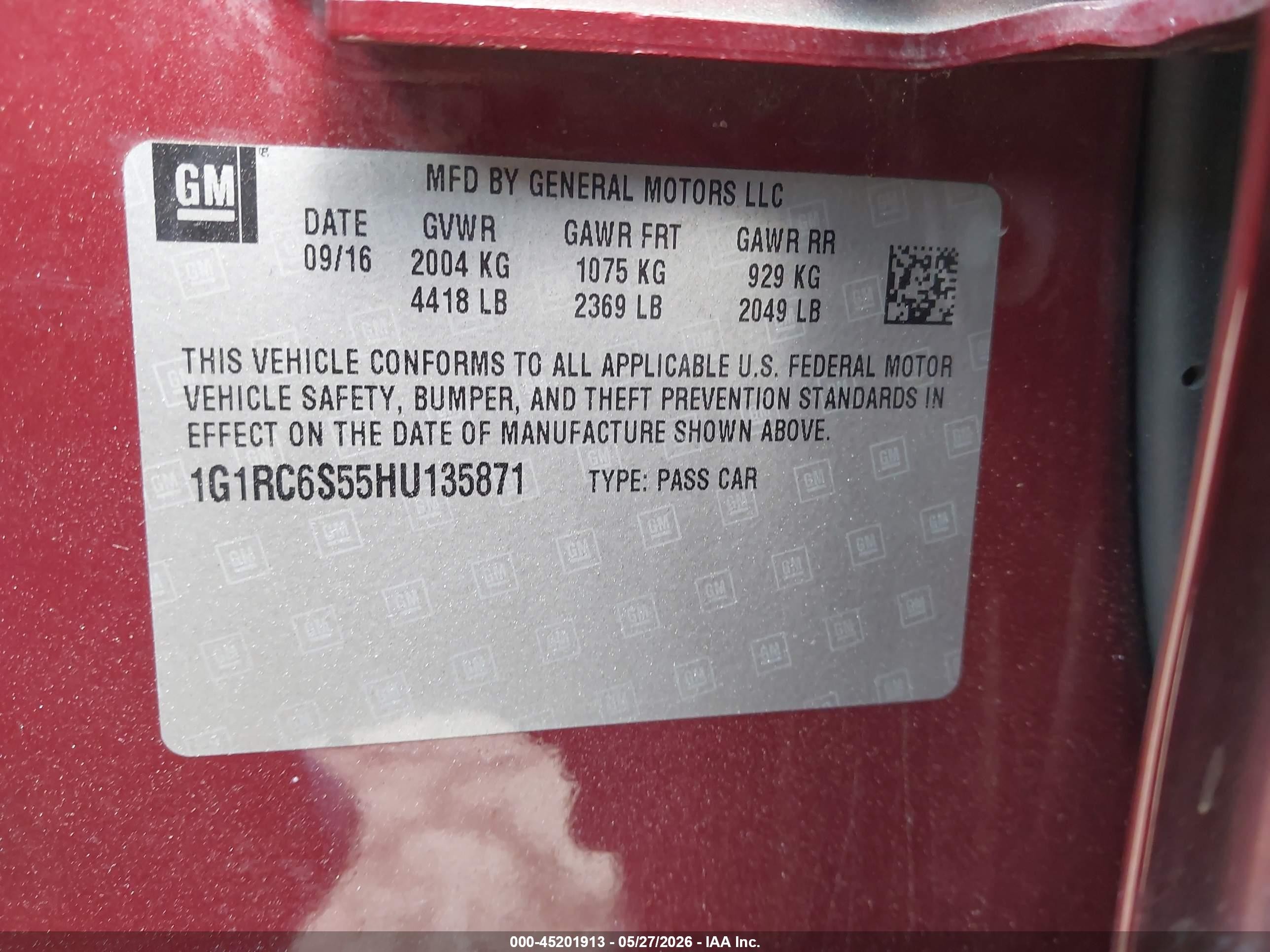 2017 Chevrolet Volt Lt Burgundy vin: 1G1RC6S55HU135871