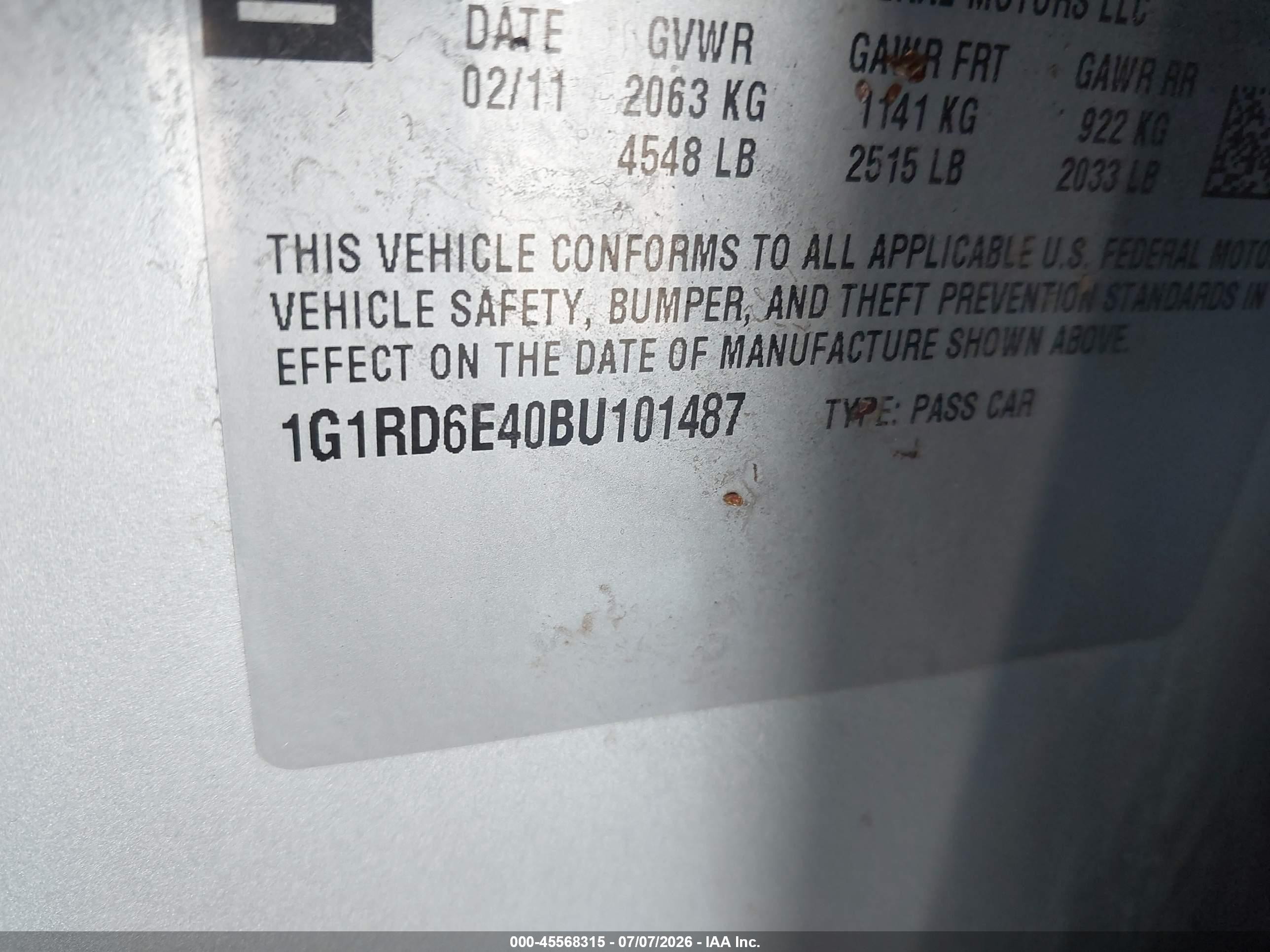 2011 Chevrolet Volt   Silver vin: 1G1RD6E40BU101487