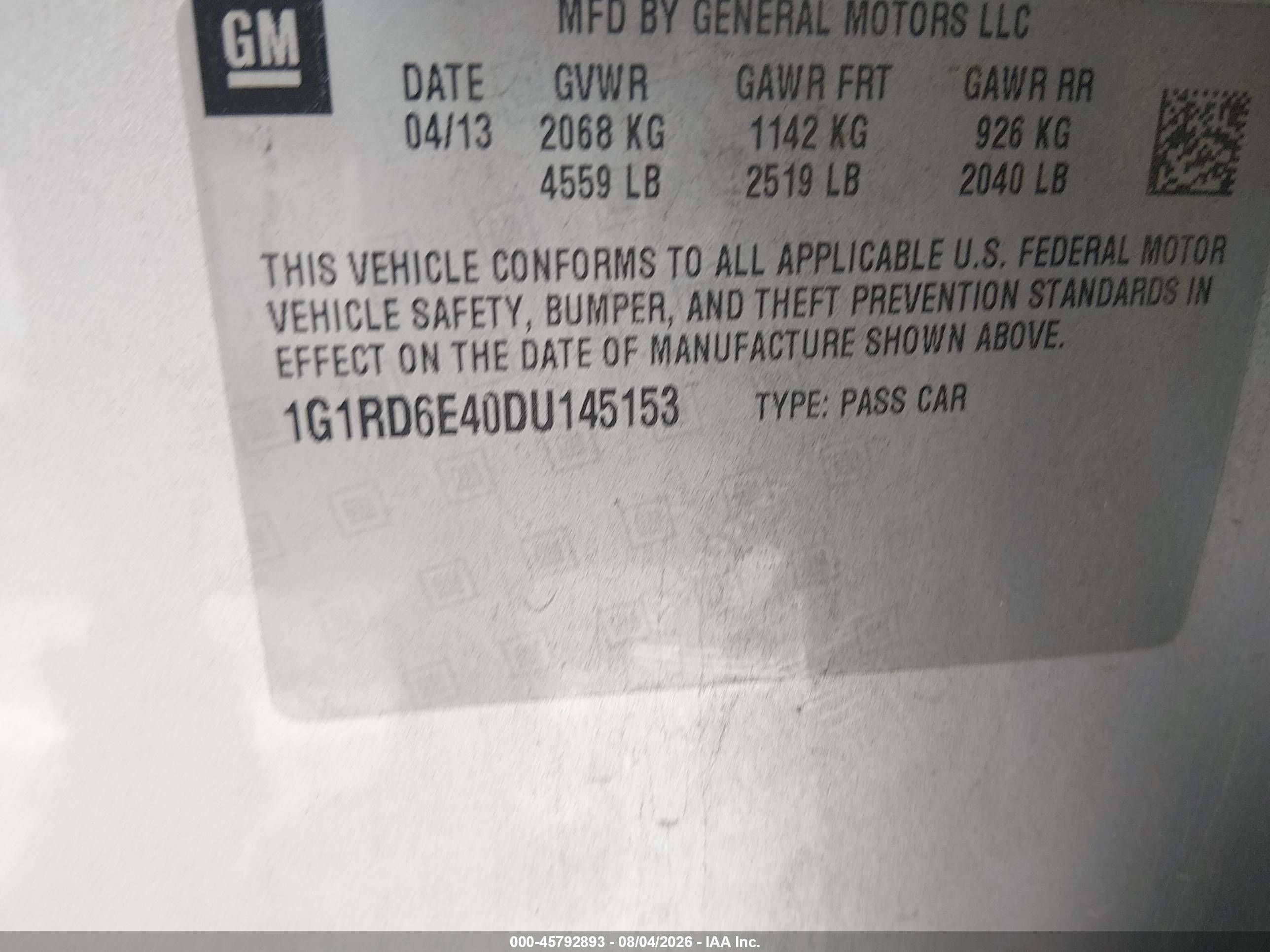 2013 Chevrolet Volt   Gray vin: 1G1RD6E40DU145153