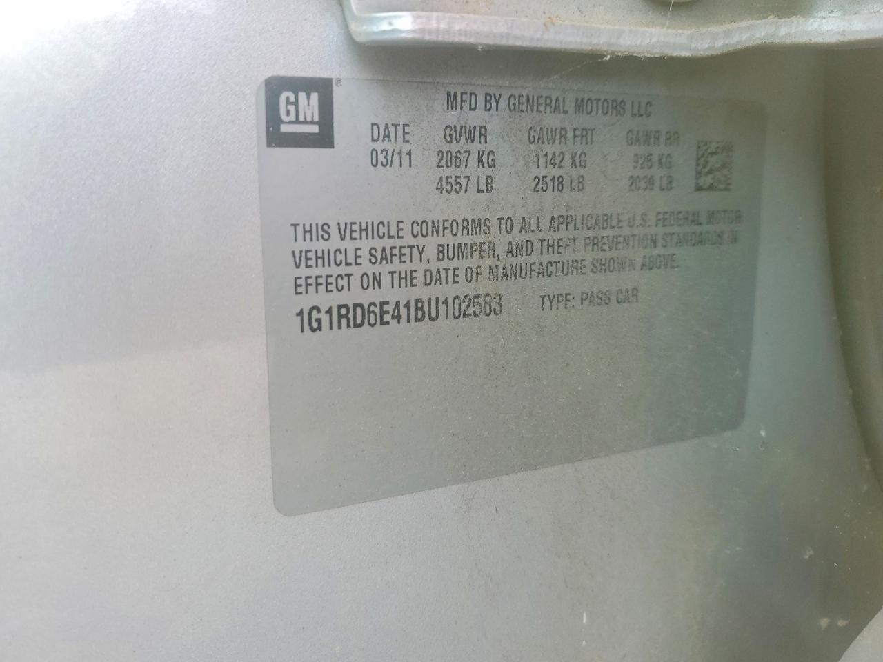 2011 Chevrolet Volt Silver vin: 1G1RD6E41BU102583