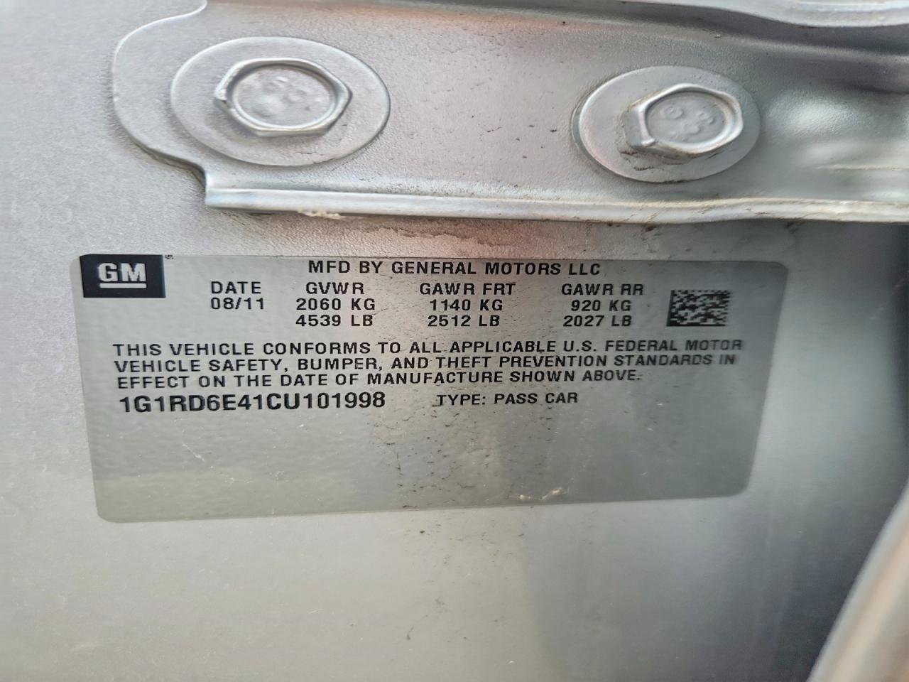 2012 Chevrolet Volt Серебряный vin: 1G1RD6E41CU101998