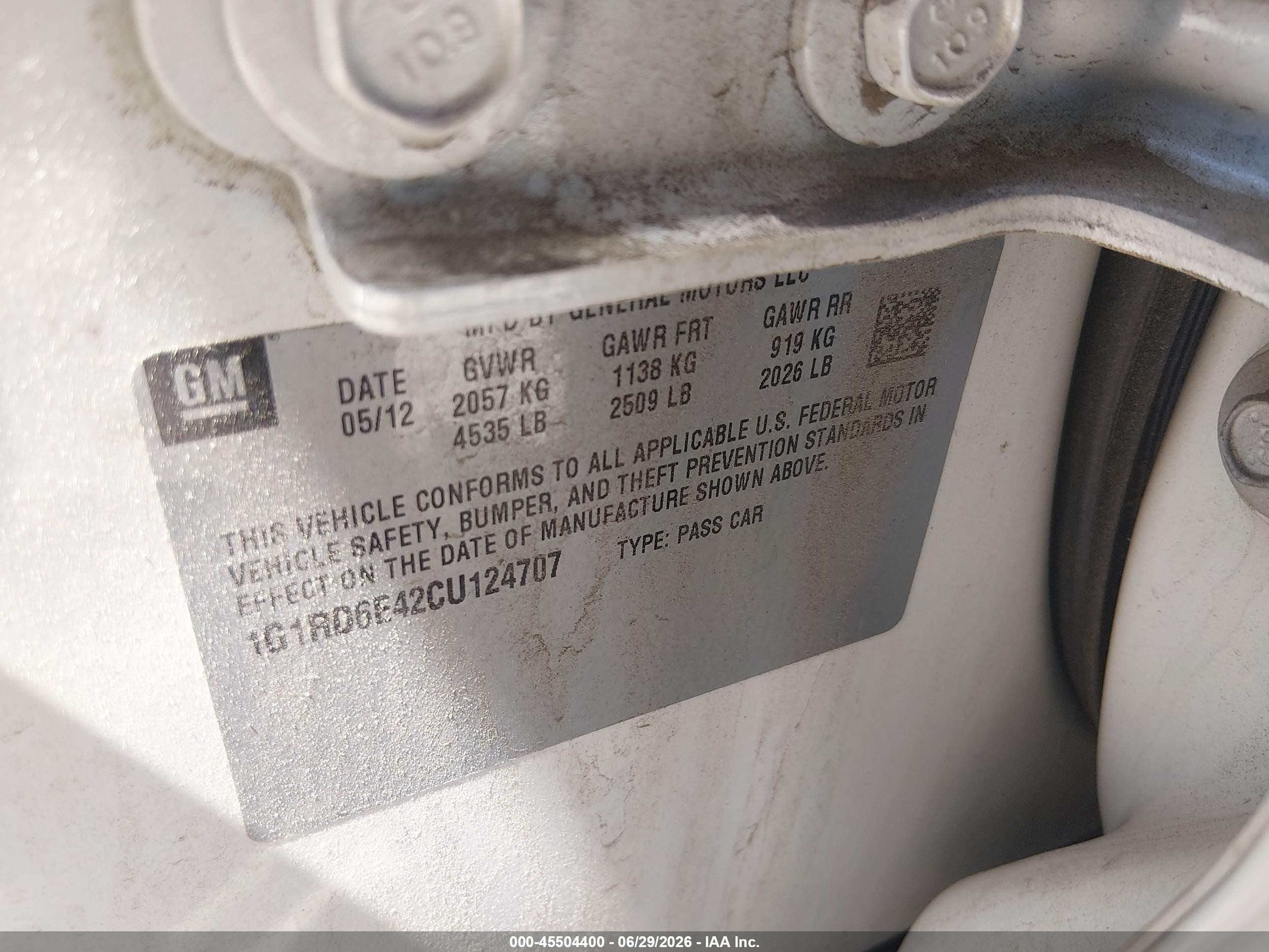 2012 Chevrolet Volt   Cream vin: 1G1RD6E42CU124707