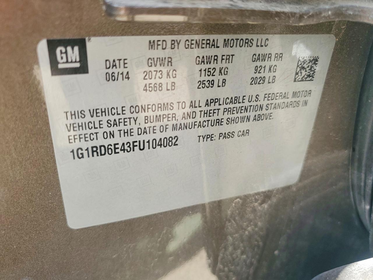 2015 Chevrolet Volt Brown vin: 1G1RD6E43FU104082
