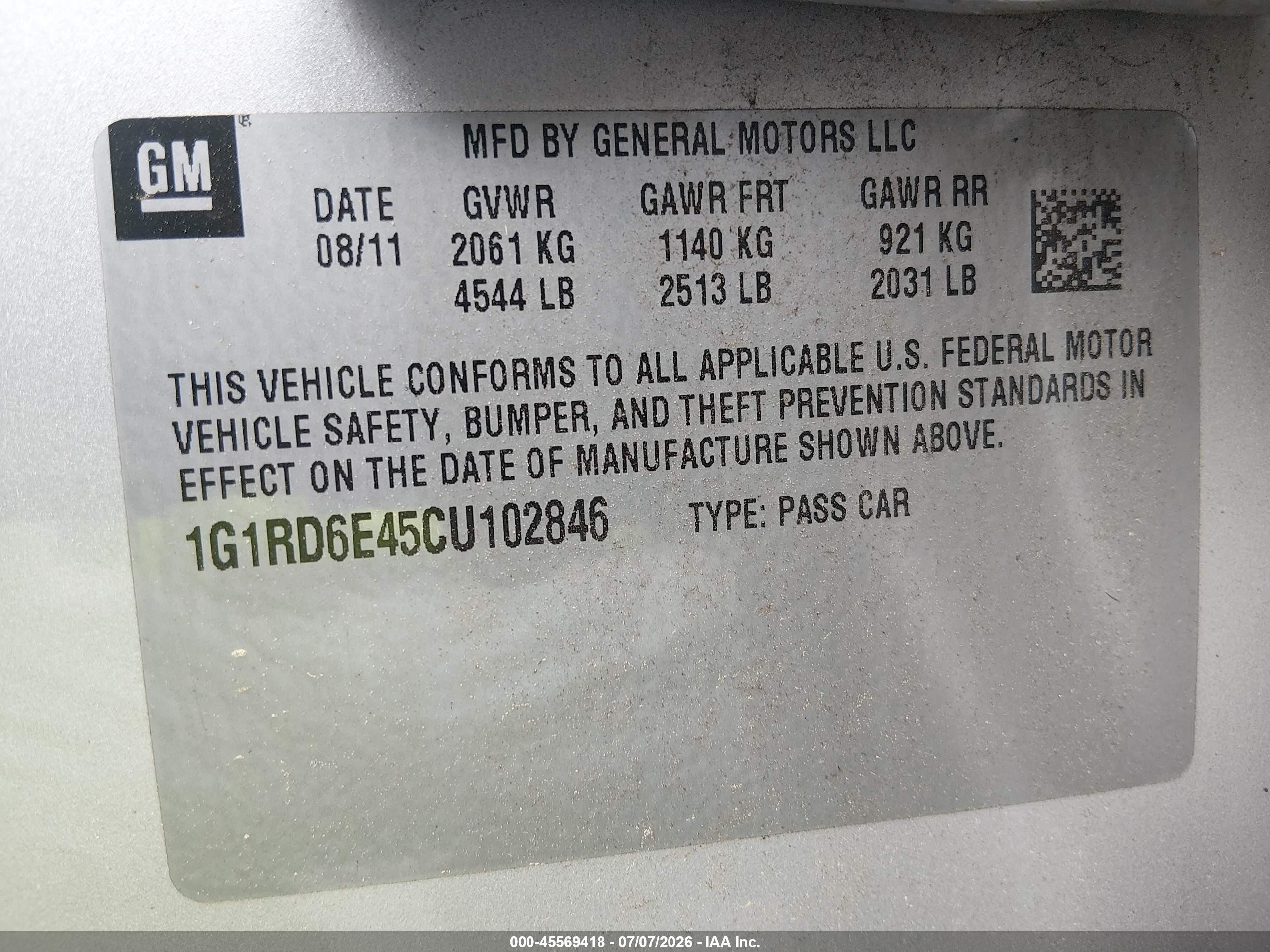 2012 Chevrolet Volt   Silver vin: 1G1RD6E45CU102846