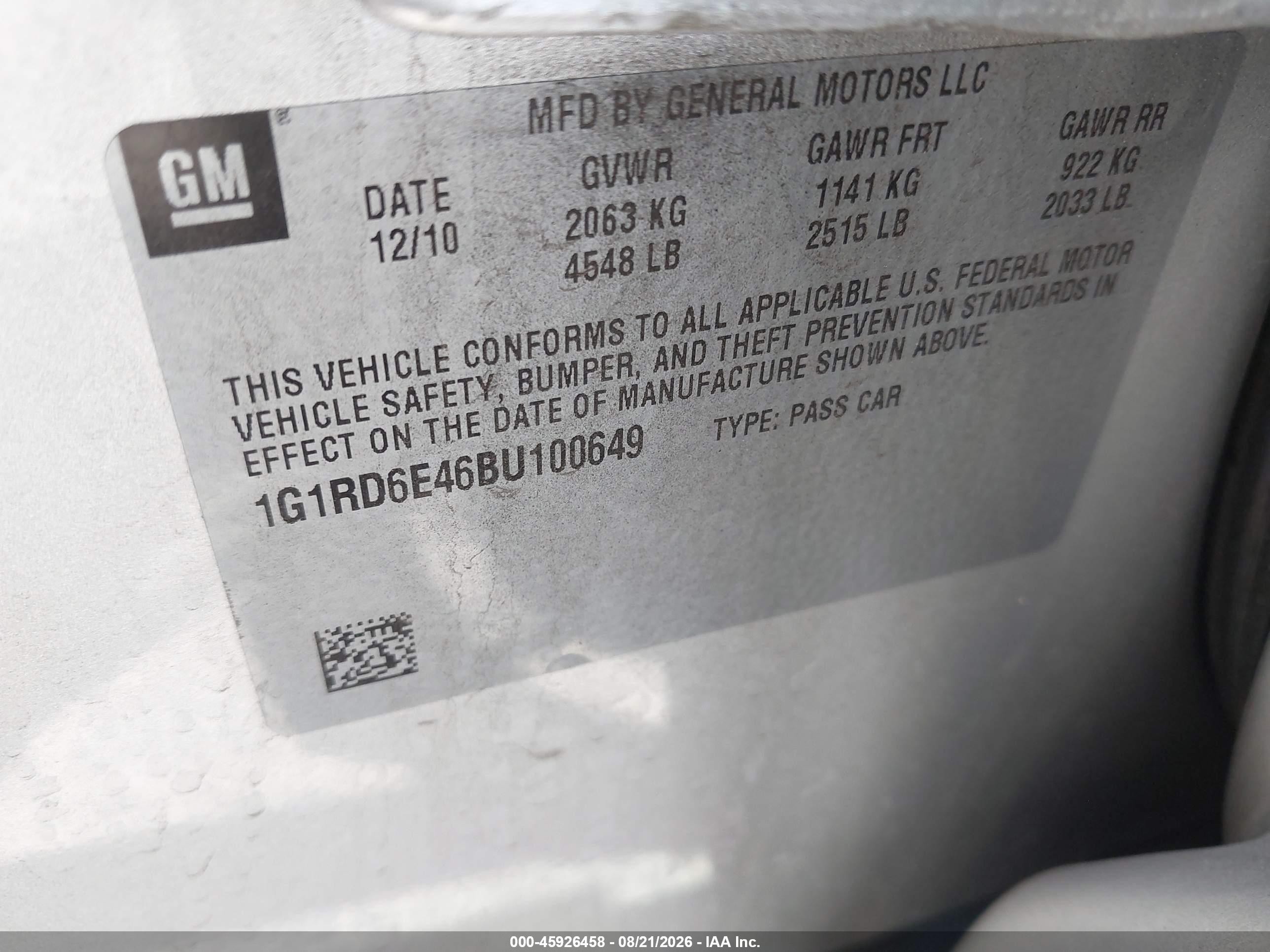 2011 Chevrolet Volt   Silver vin: 1G1RD6E46BU100649
