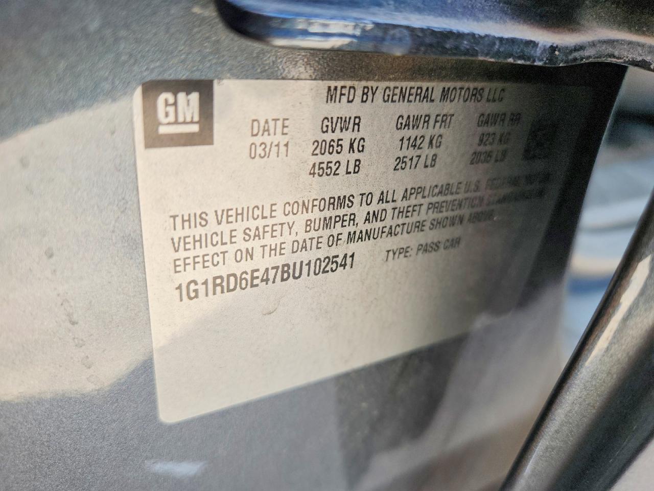 2011 Chevrolet Volt Gray vin: 1G1RD6E47BU102541