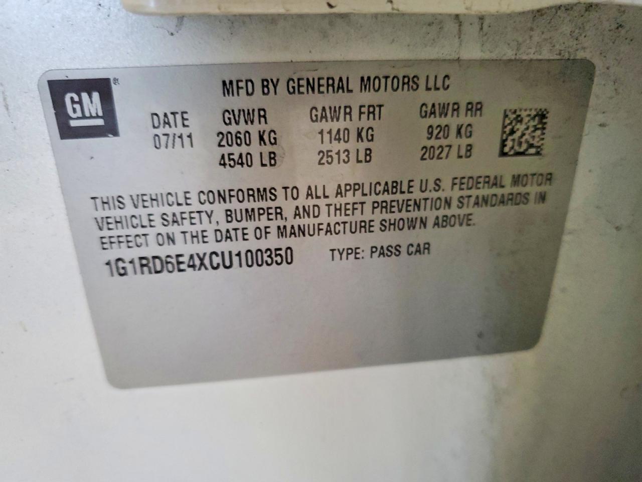 2012 Chevrolet Volt Белый vin: 1G1RD6E4XCU100350