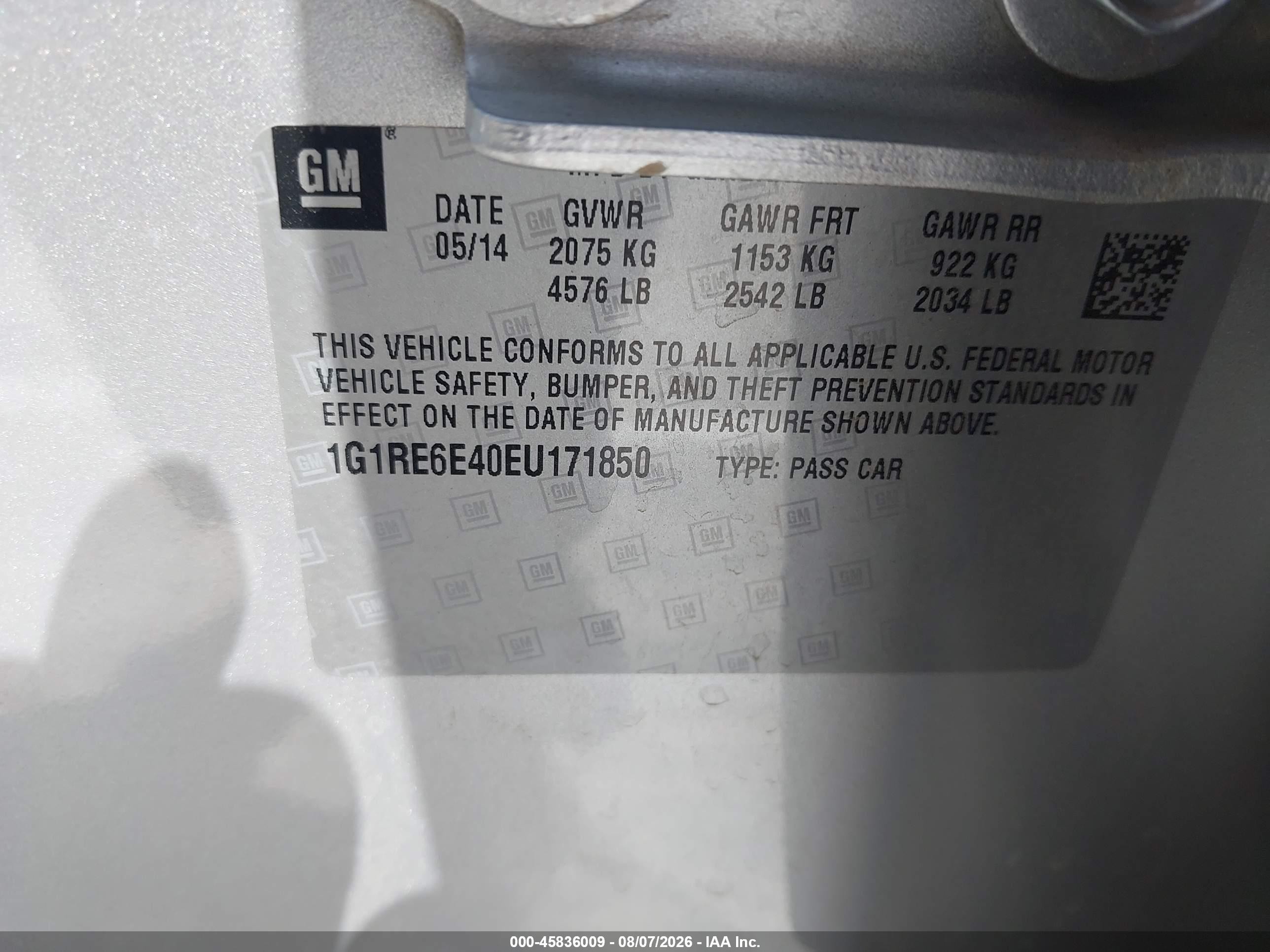 2014 Chevrolet Volt   Silver vin: 1G1RE6E40EU171850