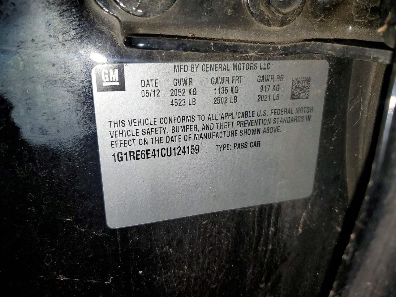 2012 Chevrolet Volt Black vin: 1G1RE6E41CU124159