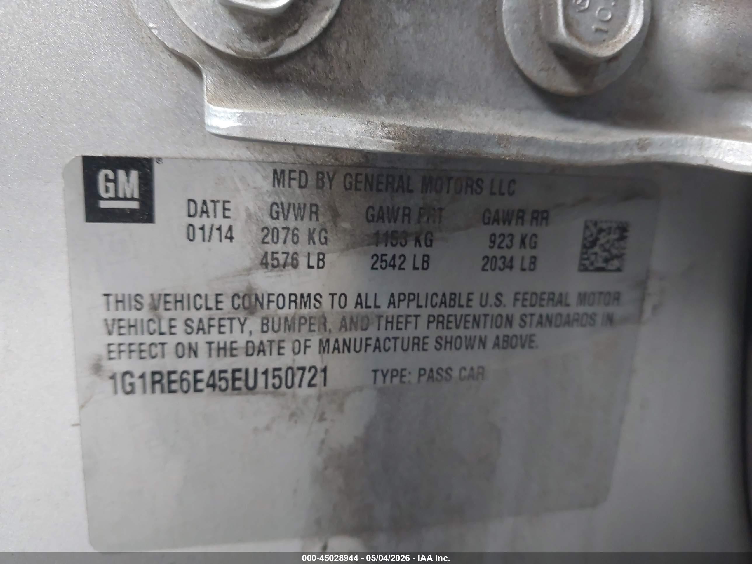 2014 Chevrolet Volt   Silver vin: 1G1RE6E45EU150721
