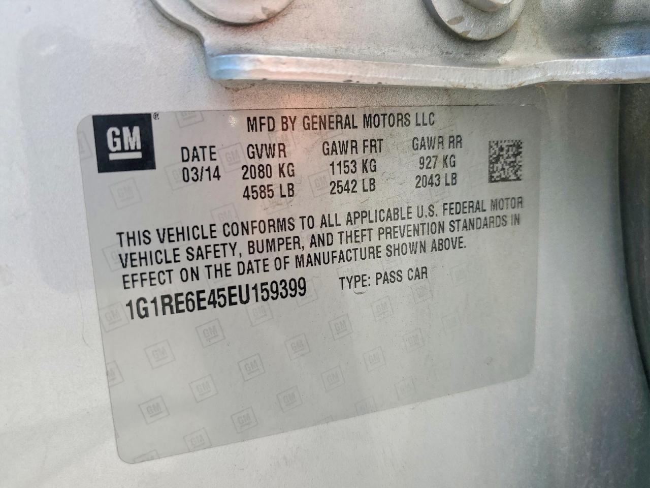 2014 Chevrolet Volt Серебряный vin: 1G1RE6E45EU159399
