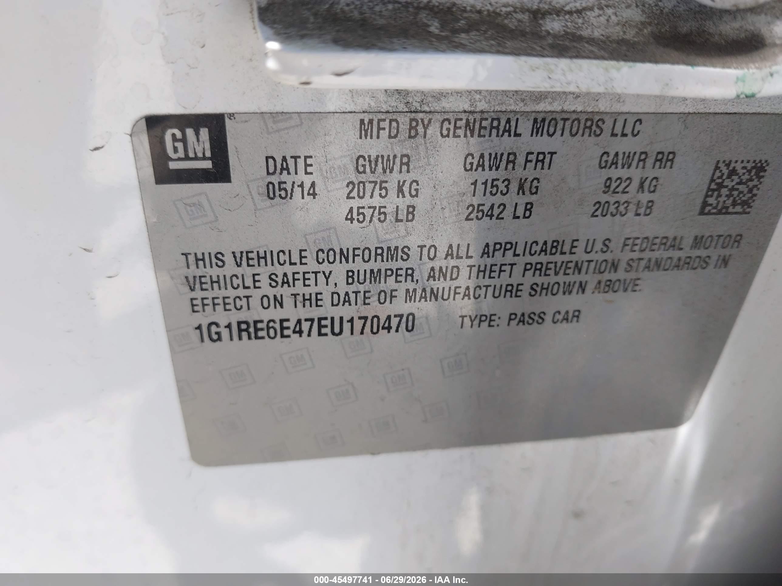 2014 Chevrolet Volt   Черный vin: 1G1RE6E47EU170470