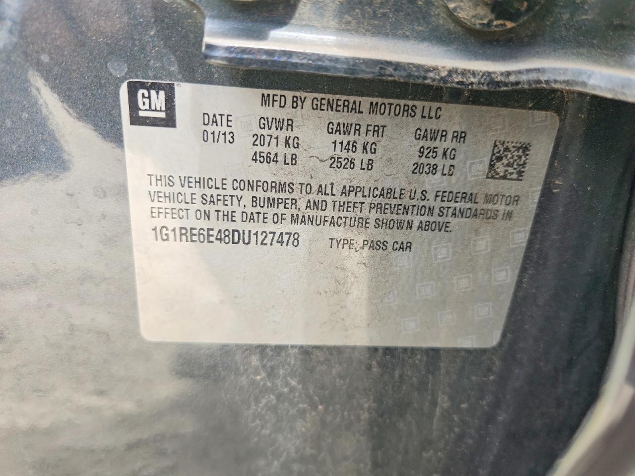 2013 Chevrolet Volt Серый vin: 1G1RE6E48DU127478