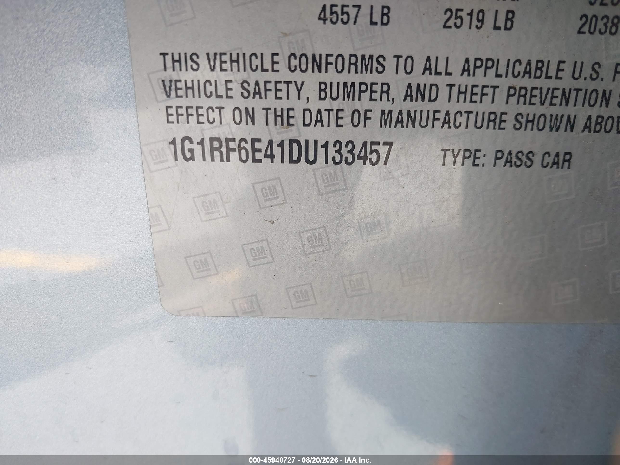 2013 Chevrolet Volt   Blue vin: 1G1RF6E41DU133457