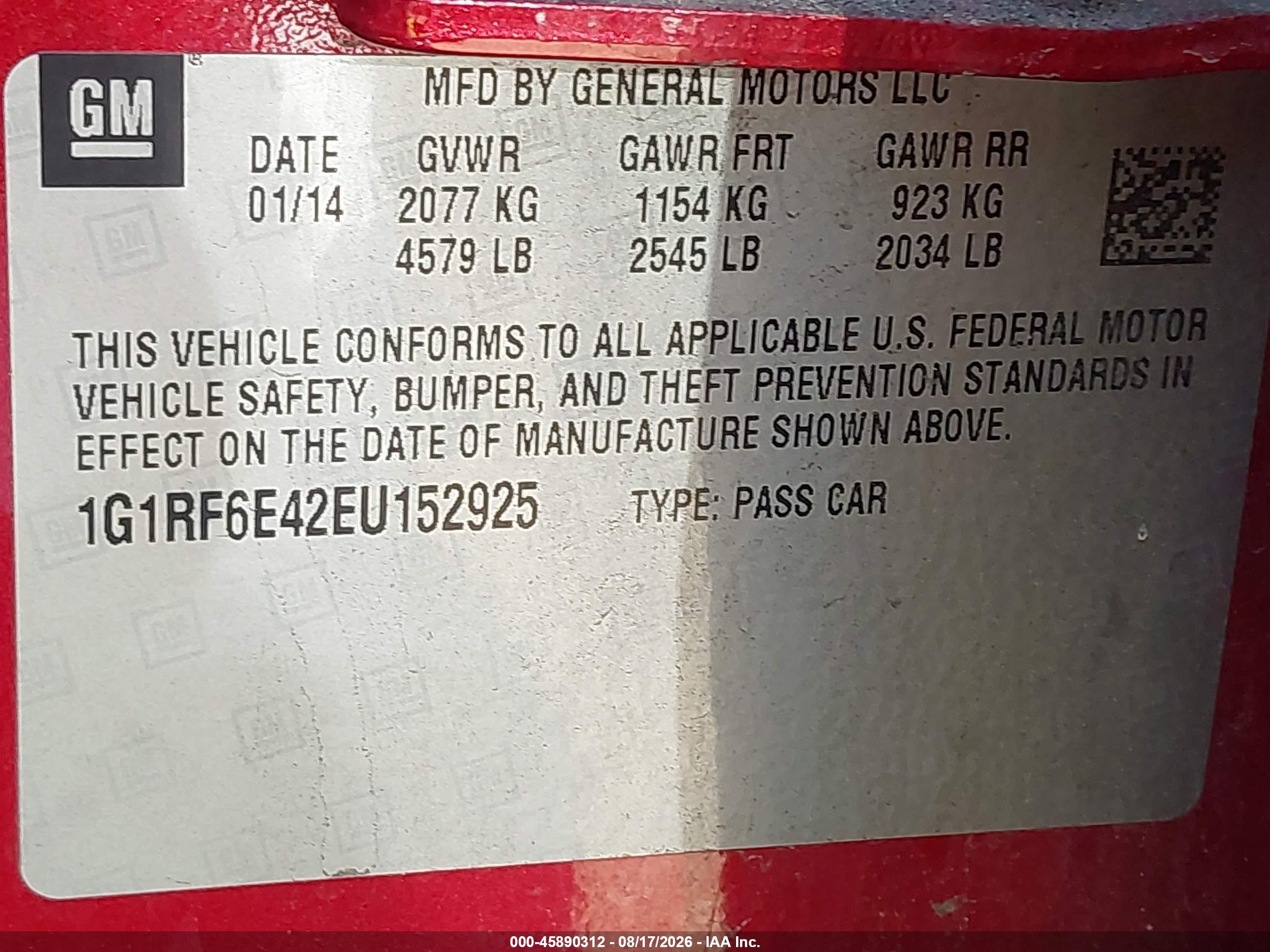 2014 Chevrolet Volt   Red vin: 1G1RF6E42EU152925