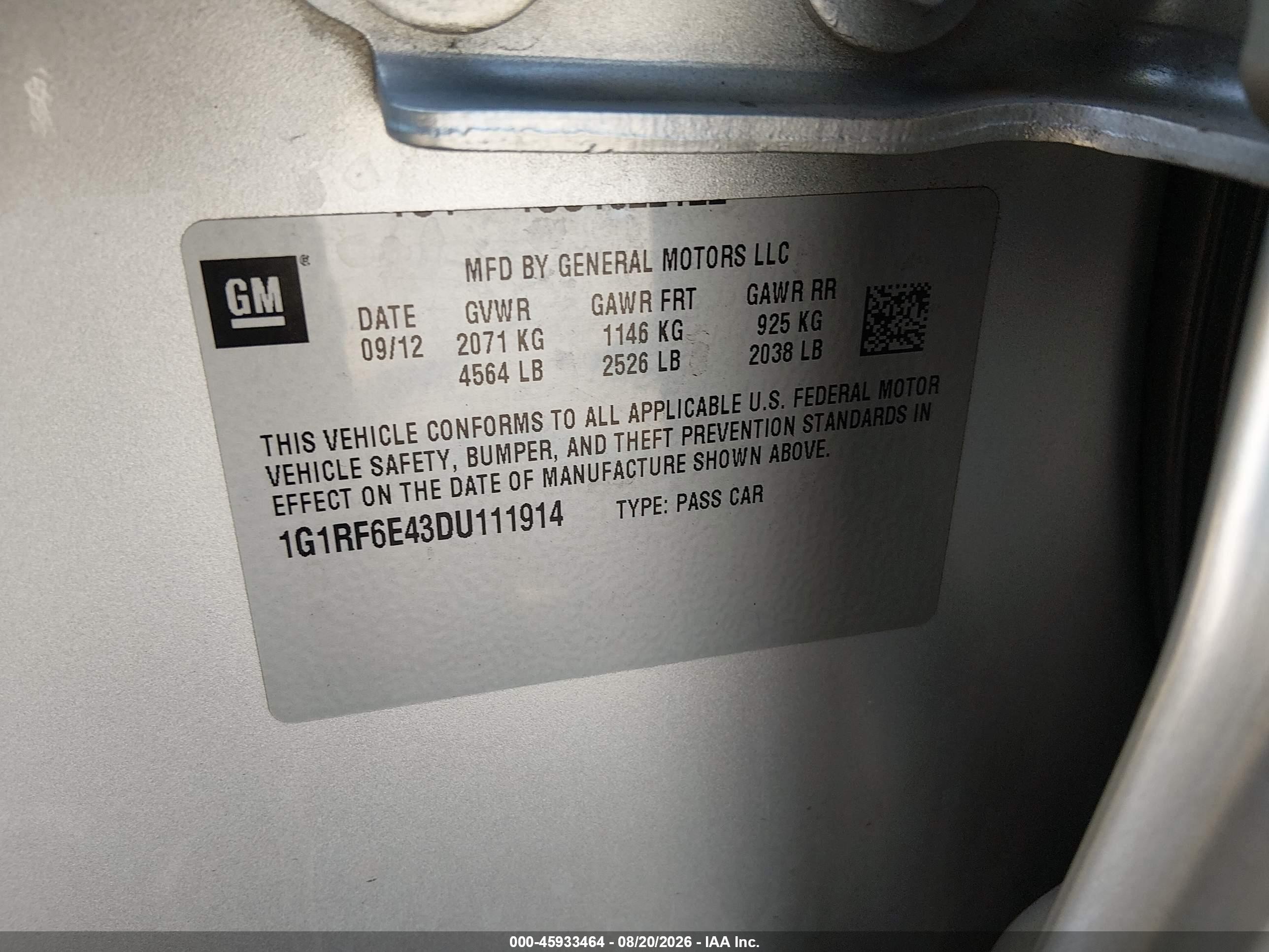 2013 Chevrolet Volt   Серебряный vin: 1G1RF6E43DU111914