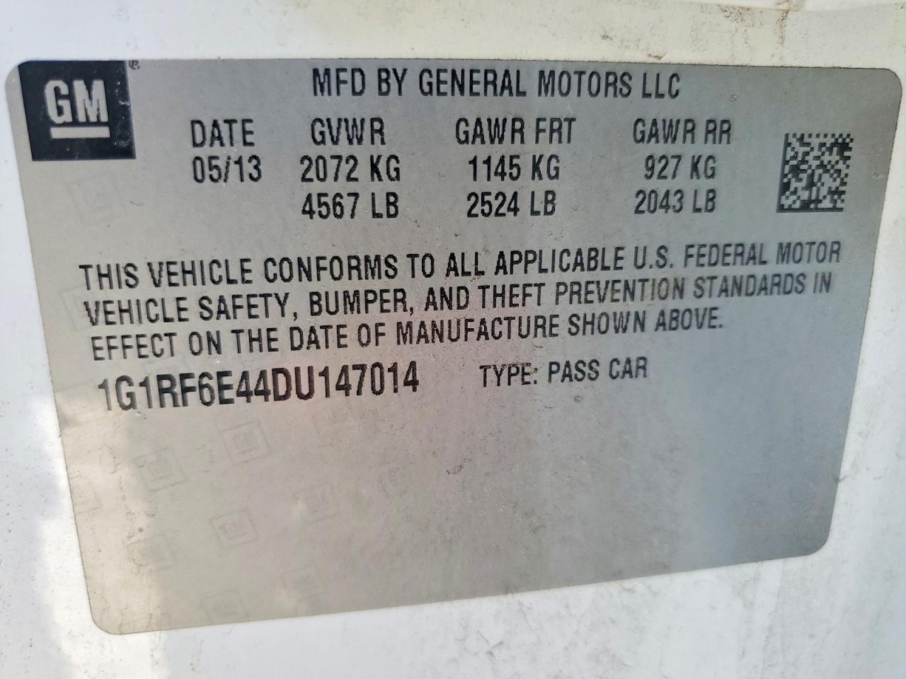 2013 Chevrolet Volt White vin: 1G1RF6E44DU147014