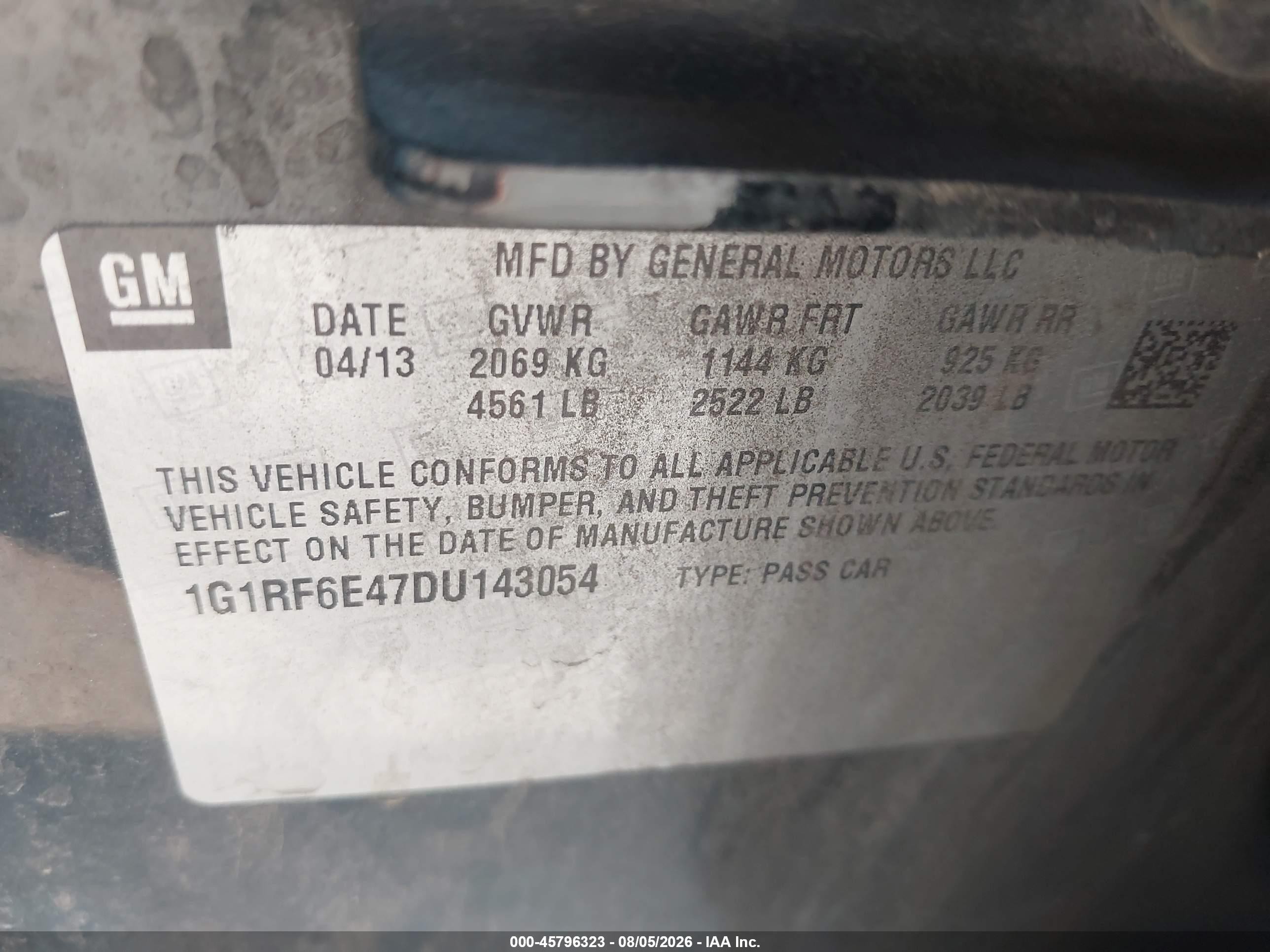 2013 Chevrolet Volt   Black vin: 1G1RF6E47DU143054
