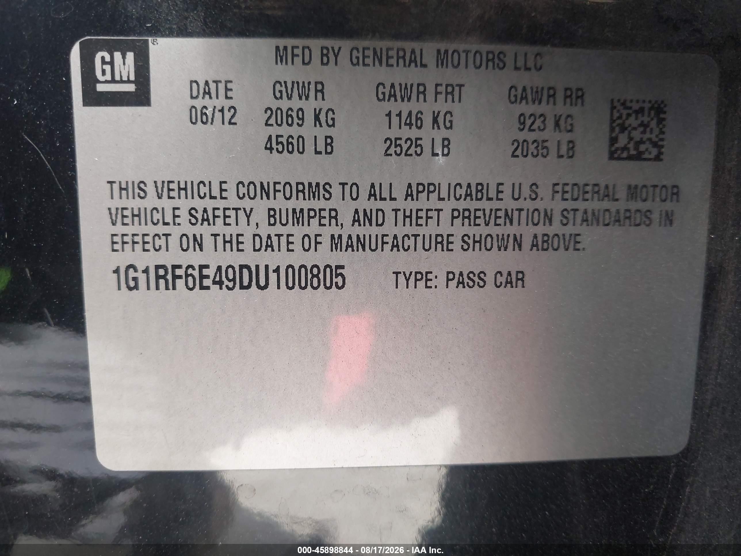 2013 Chevrolet Volt   Black vin: 1G1RF6E49DU100805