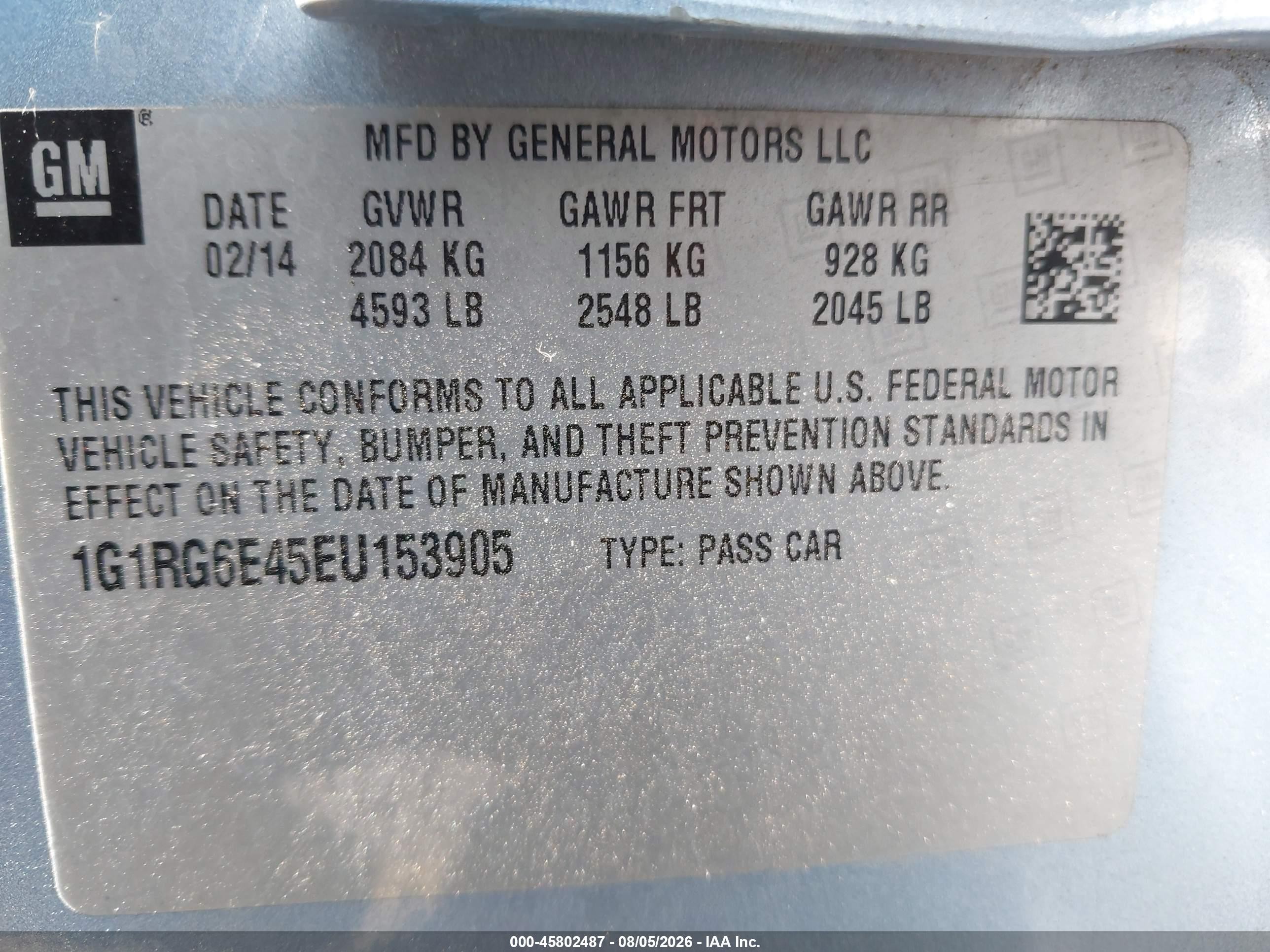 2014 Chevrolet Volt Light Blue vin: 1G1RG6E45EU153905