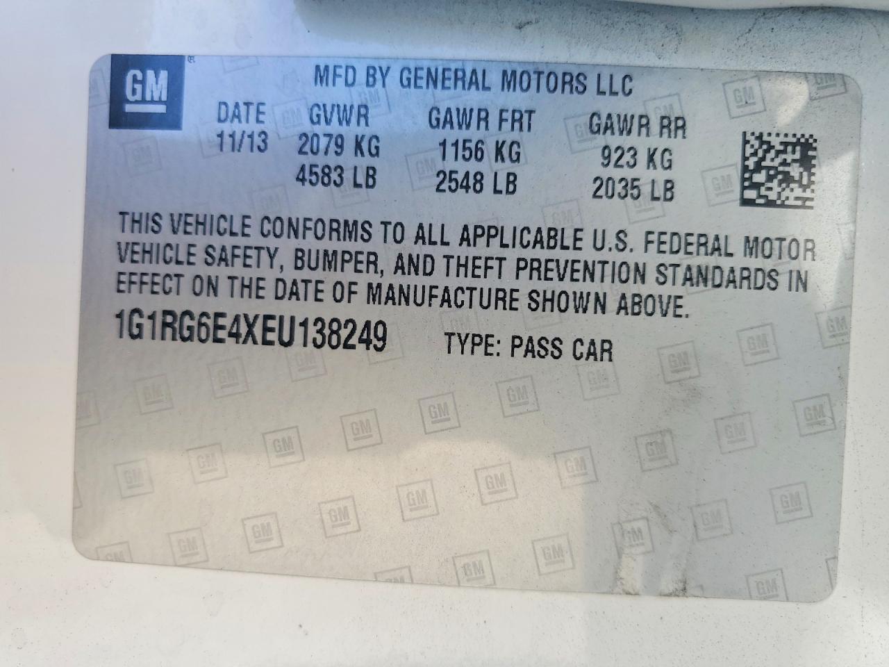 2014 Chevrolet Volt White vin: 1G1RG6E4XEU138249