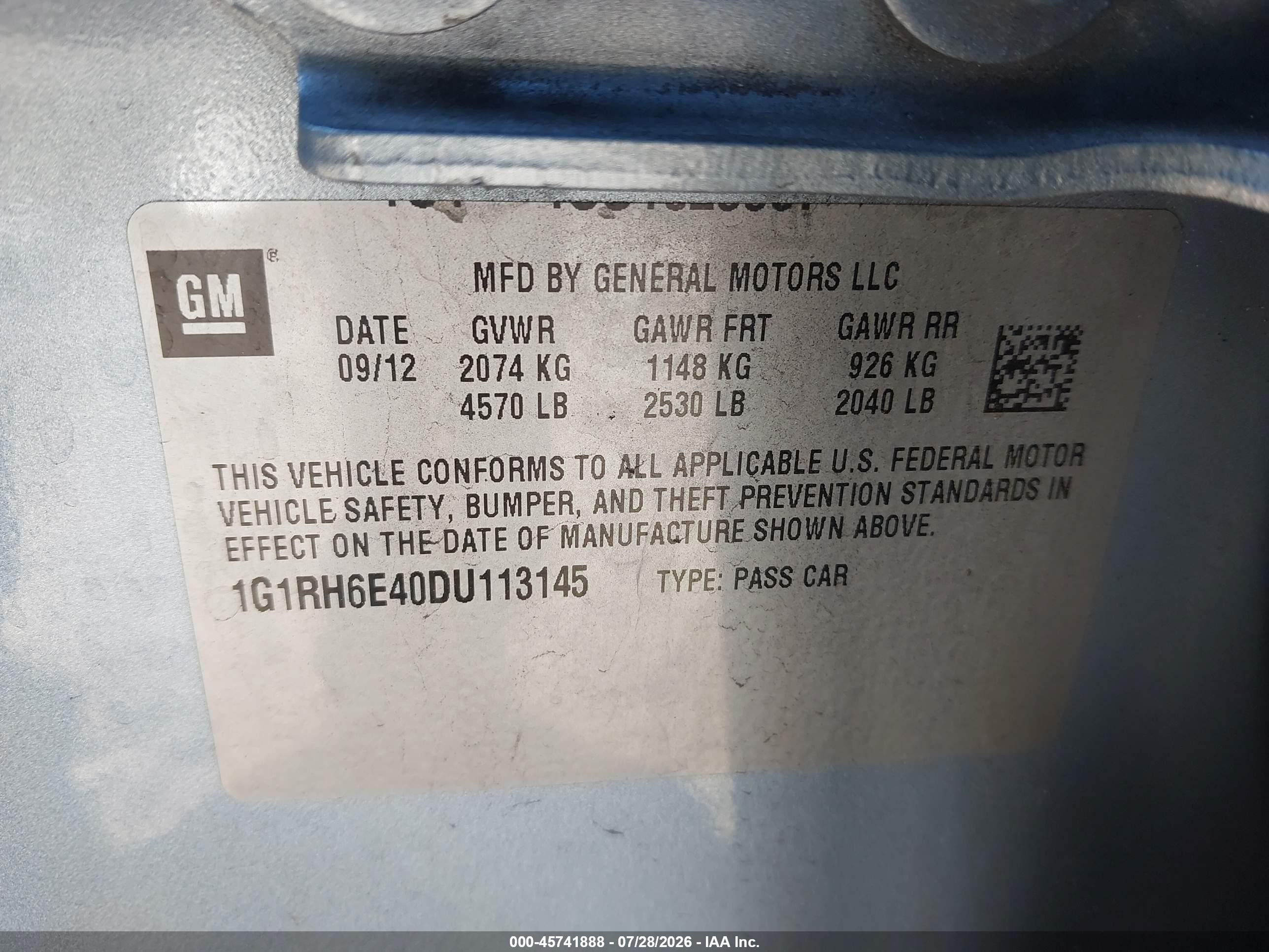 2013 Chevrolet Volt   Light Blue vin: 1G1RH6E40DU113145