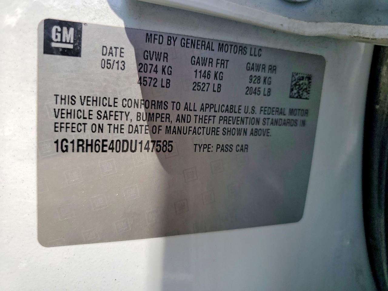 2013 Chevrolet Volt White vin: 1G1RH6E40DU147585