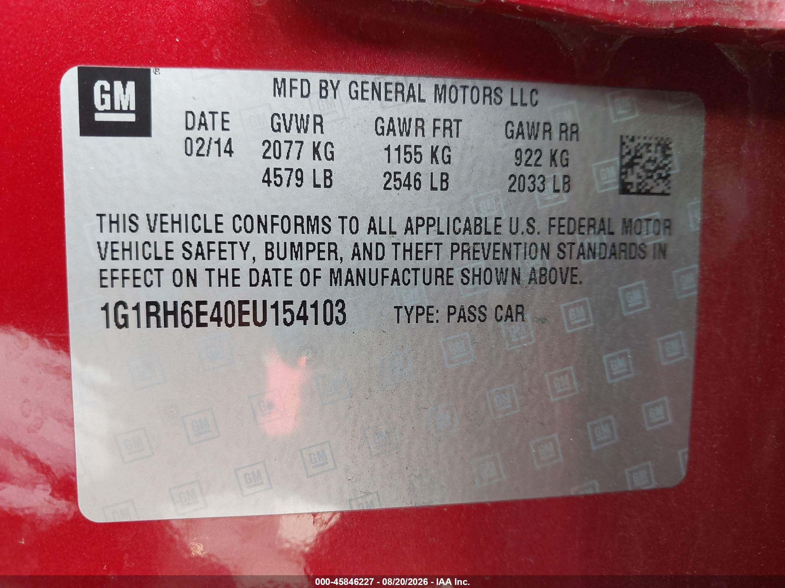 2014 Chevrolet Volt   Red vin: 1G1RH6E40EU154103