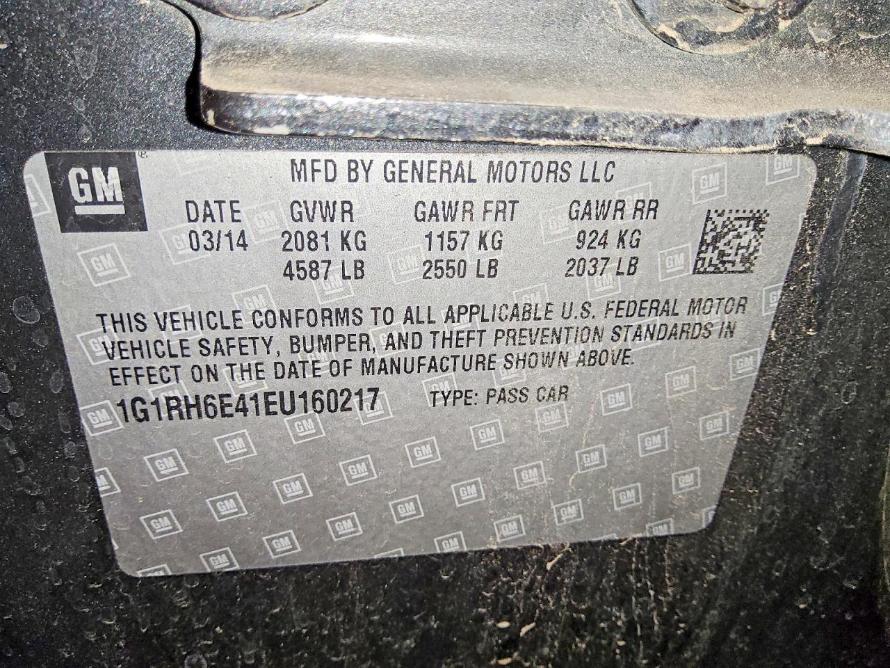 2014 Chevrolet Volt Gray vin: 1G1RH6E41EU160217