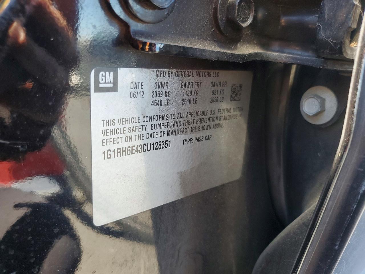 2012 Chevrolet Volt Black vin: 1G1RH6E43CU128351