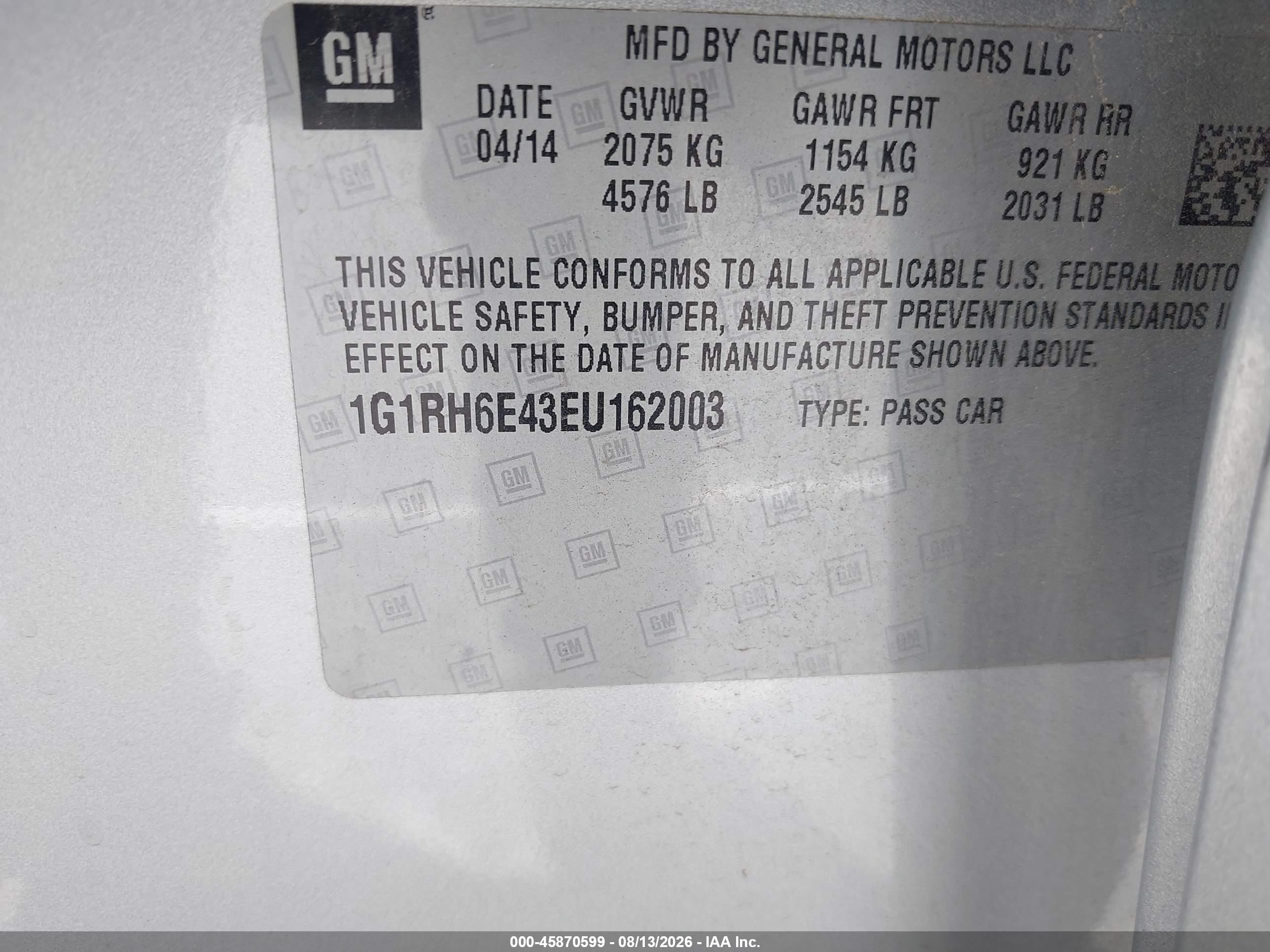 2014 Chevrolet Volt   Silver vin: 1G1RH6E43EU162003