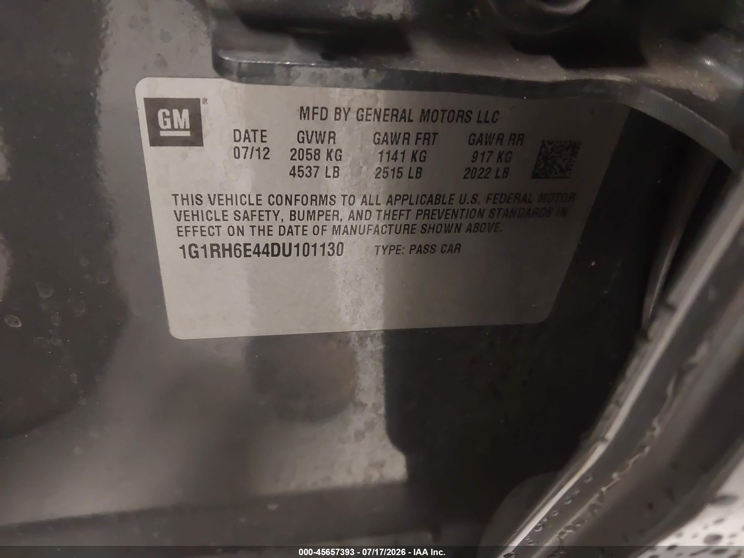2013 Chevrolet Volt   Gray vin: 1G1RH6E44DU101130