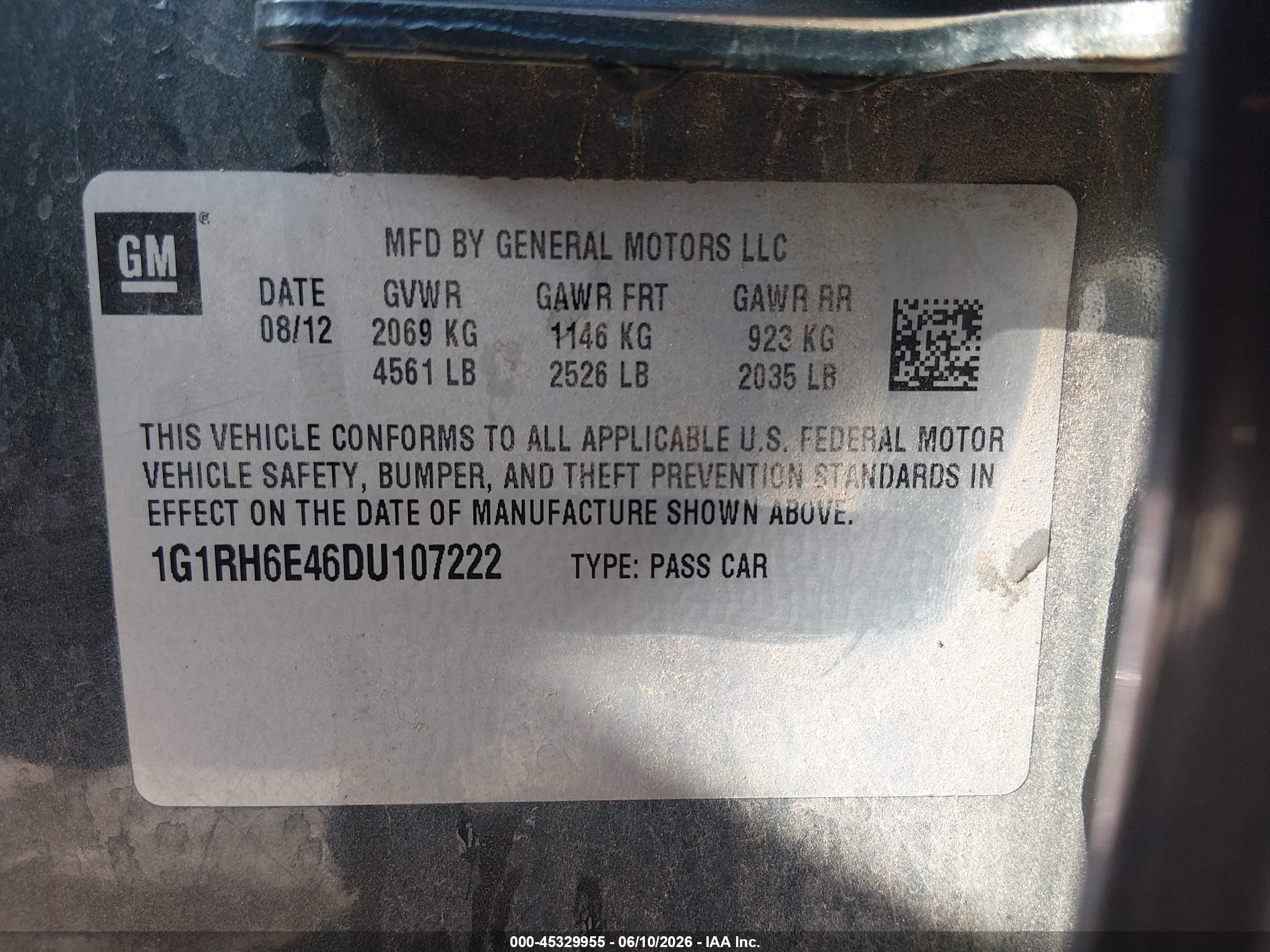 2013 Chevrolet Volt   Gray vin: 1G1RH6E46DU107222