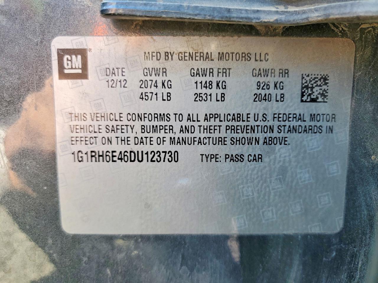 2013 Chevrolet Volt Charcoal vin: 1G1RH6E46DU123730