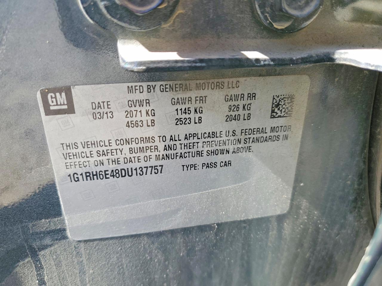 2013 Chevrolet Volt Gray vin: 1G1RH6E48DU137757
