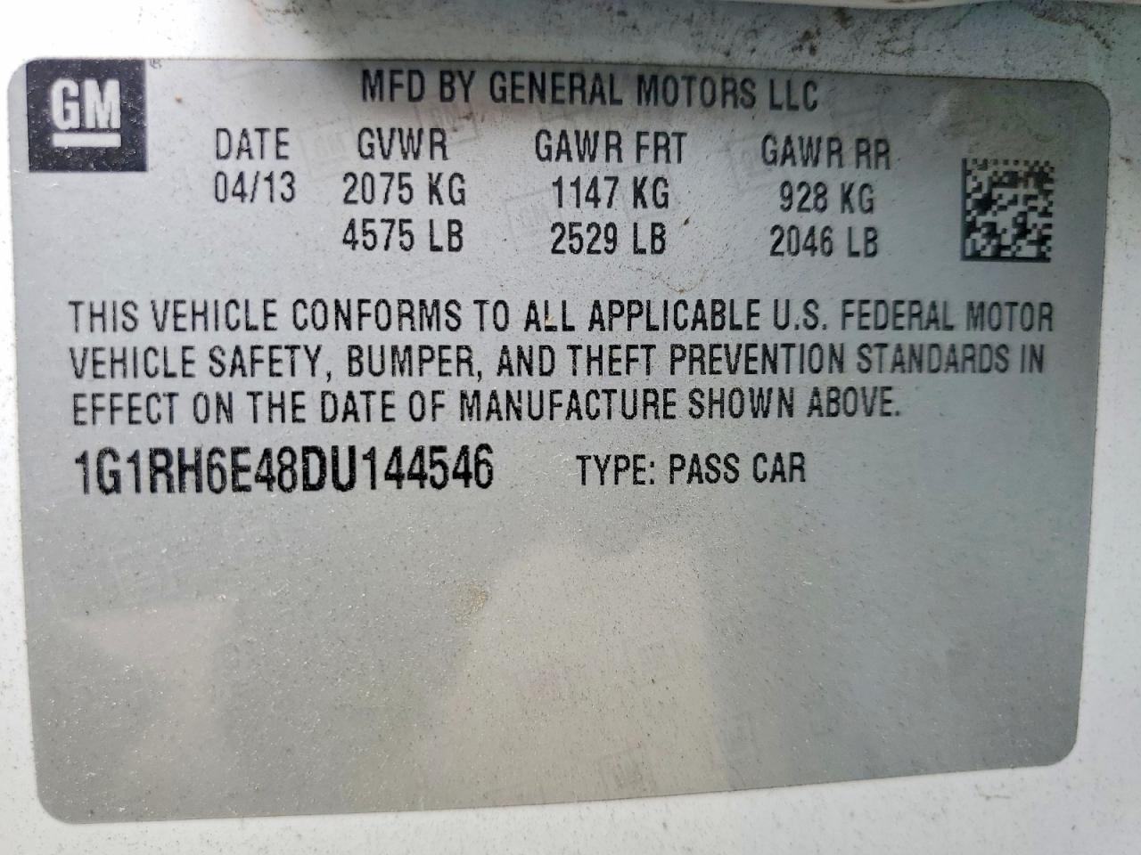 2013 Chevrolet Volt White vin: 1G1RH6E48DU144546