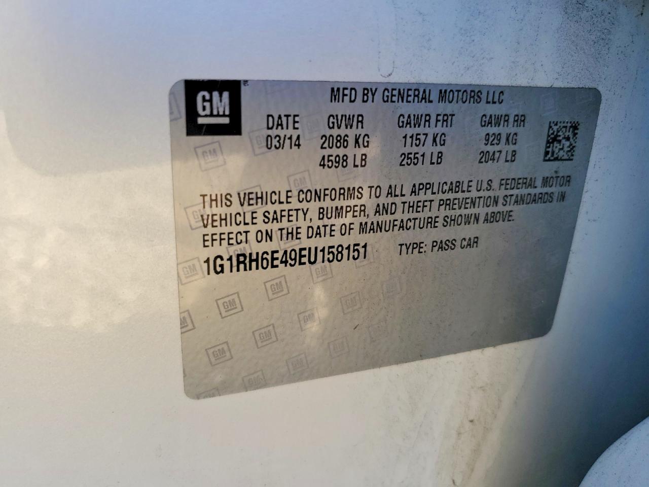 2014 Chevrolet Volt White vin: 1G1RH6E49EU158151