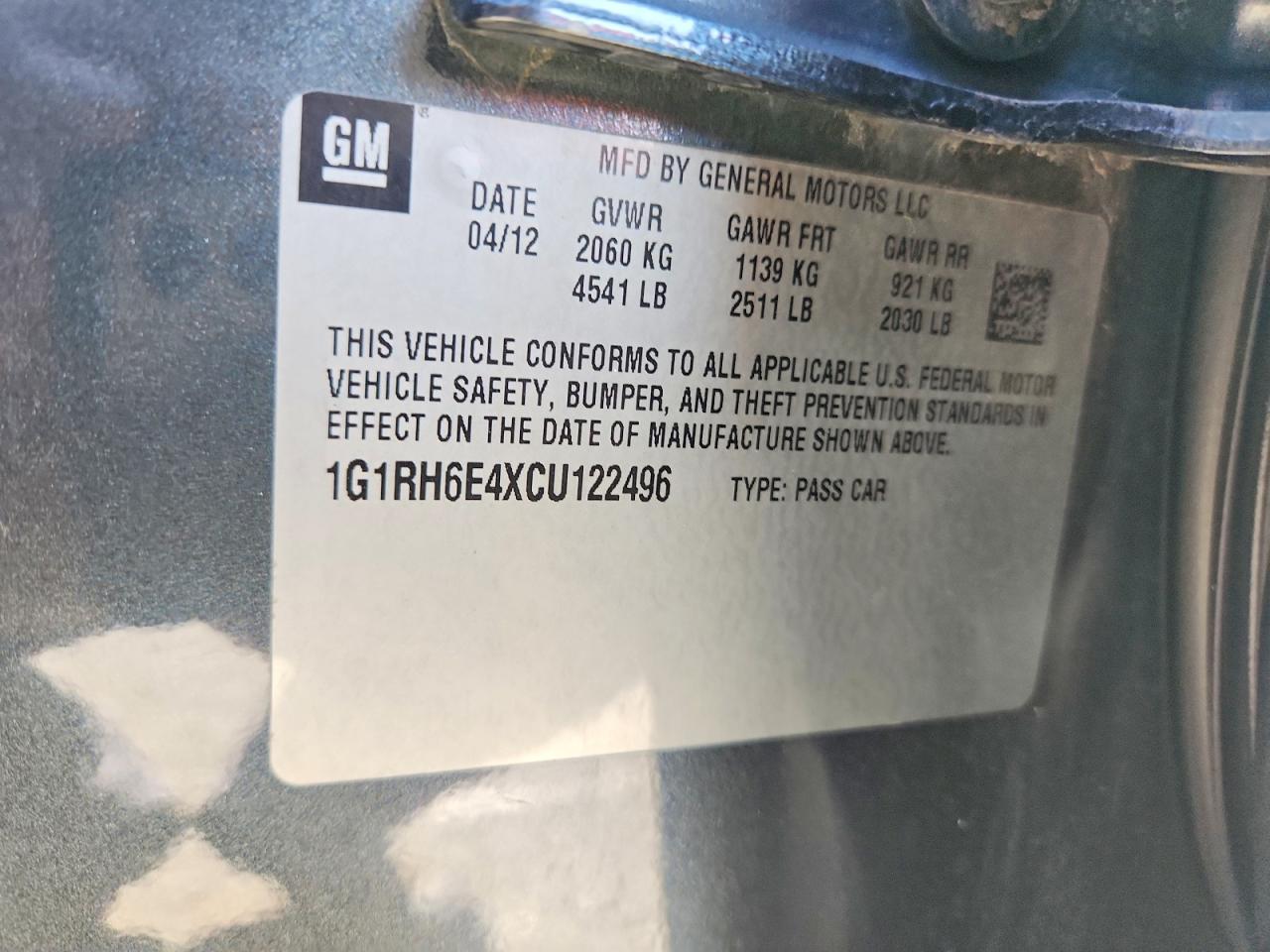 2012 Chevrolet Volt Gray vin: 1G1RH6E4XCU122496