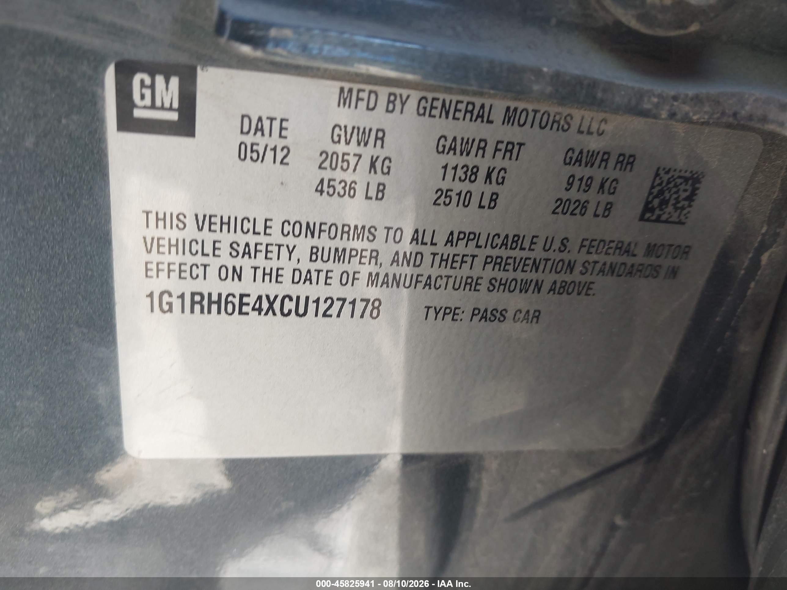 2012 Chevrolet Volt   Black vin: 1G1RH6E4XCU127178