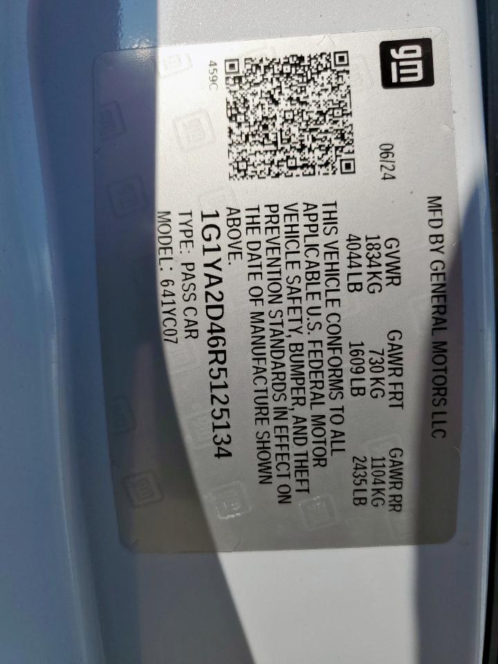 2024 Chevrolet Corvette Stingray 1lt White vin: 1G1YA2D46R5125134